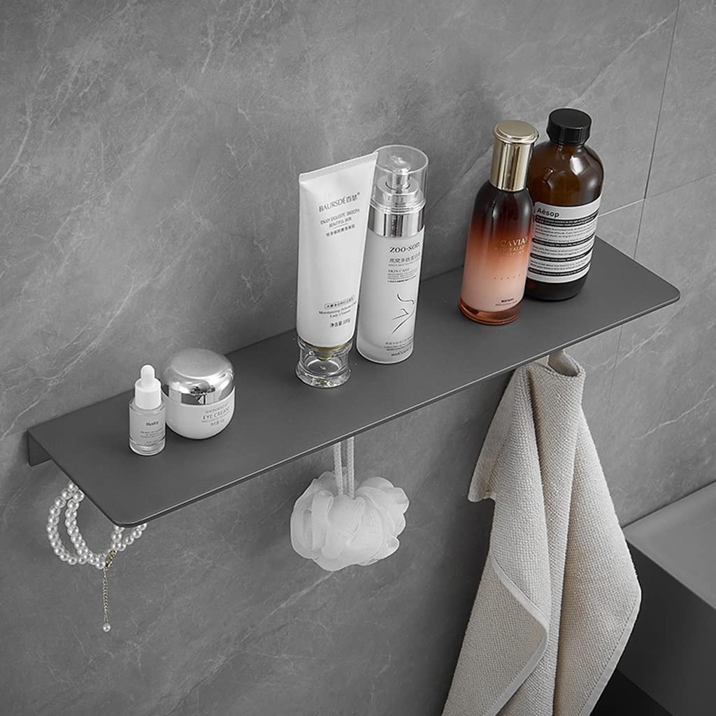 MUSUMI No-Drill Wall Mounted Bathroom Shelf - 60cm Black Space Saving Storage Organizer for Bathroom, Toilet, Kitchen - Perfect for Shower Caddy, Towel Rack & Toiletries Storage
