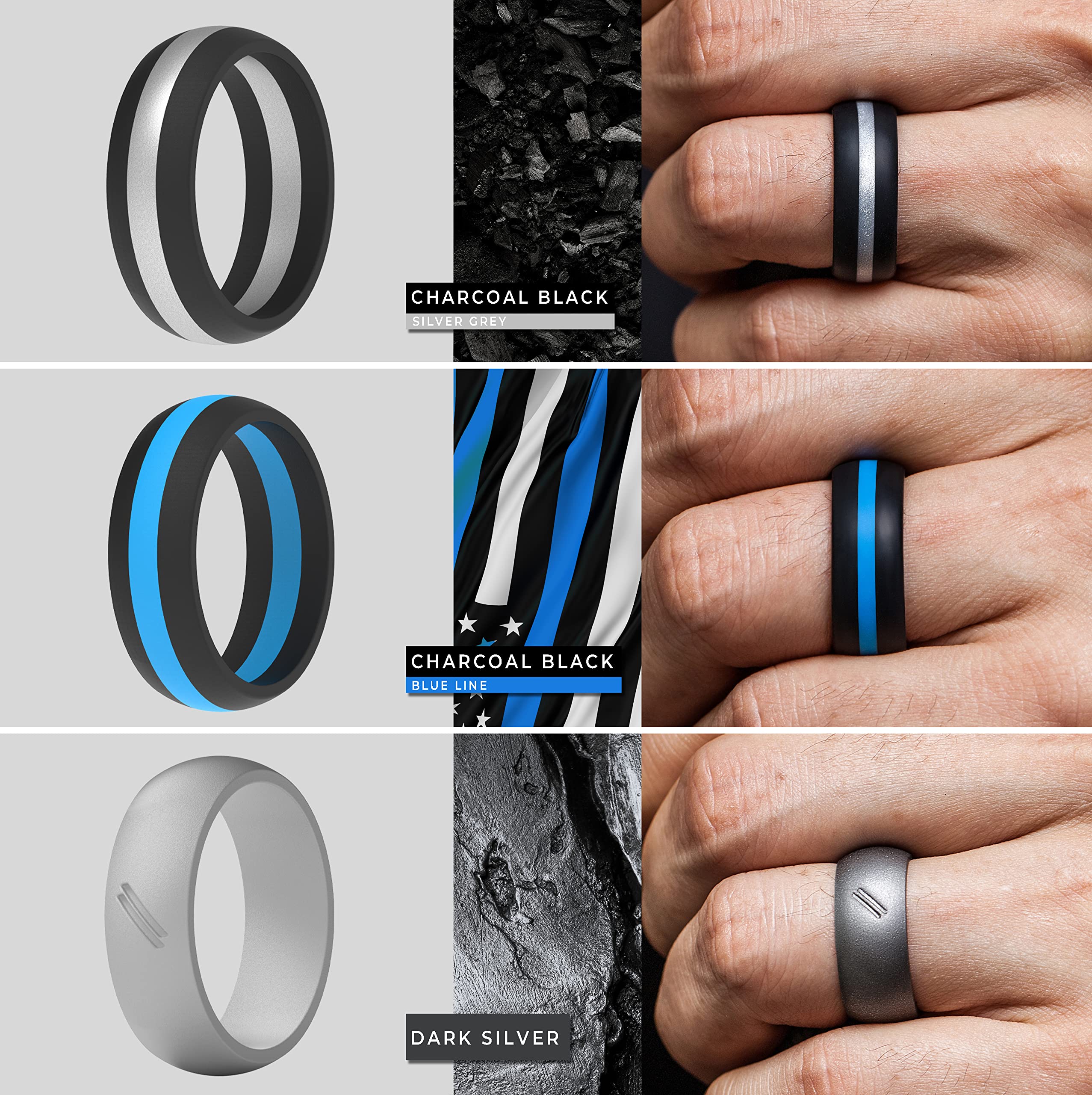 ThunderFit Silicone Wedding Rings for Men - 8 Pack Rubber Engagement Bands (8.7mm Wide, 2.5mm Thick) - Comfortable, Durable & Safe for Active Lifestyles, Gym, Swimming & Outdoor Adventures