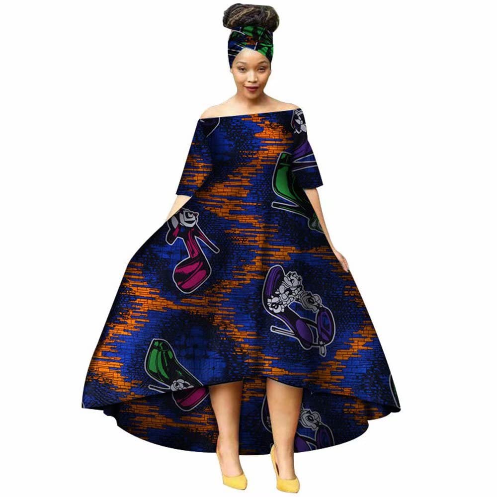 **ANNINGWAX African Print Dresses for Women - Wax Print Half Sleeve Dress with Matching Headscarf - Perfect for Parties, Weddings & Cultural Events**