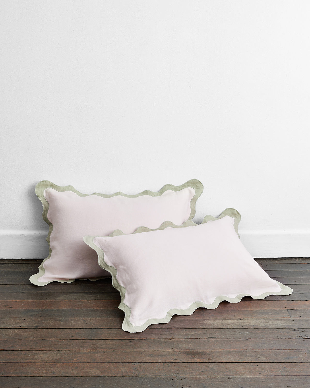 100% French Flax Linen Scalloped Pillowcases Set of 2 - Rosewater & Sage | Breathable & Hypoallergenic Bedding for Luxurious Sleep & Home Decor