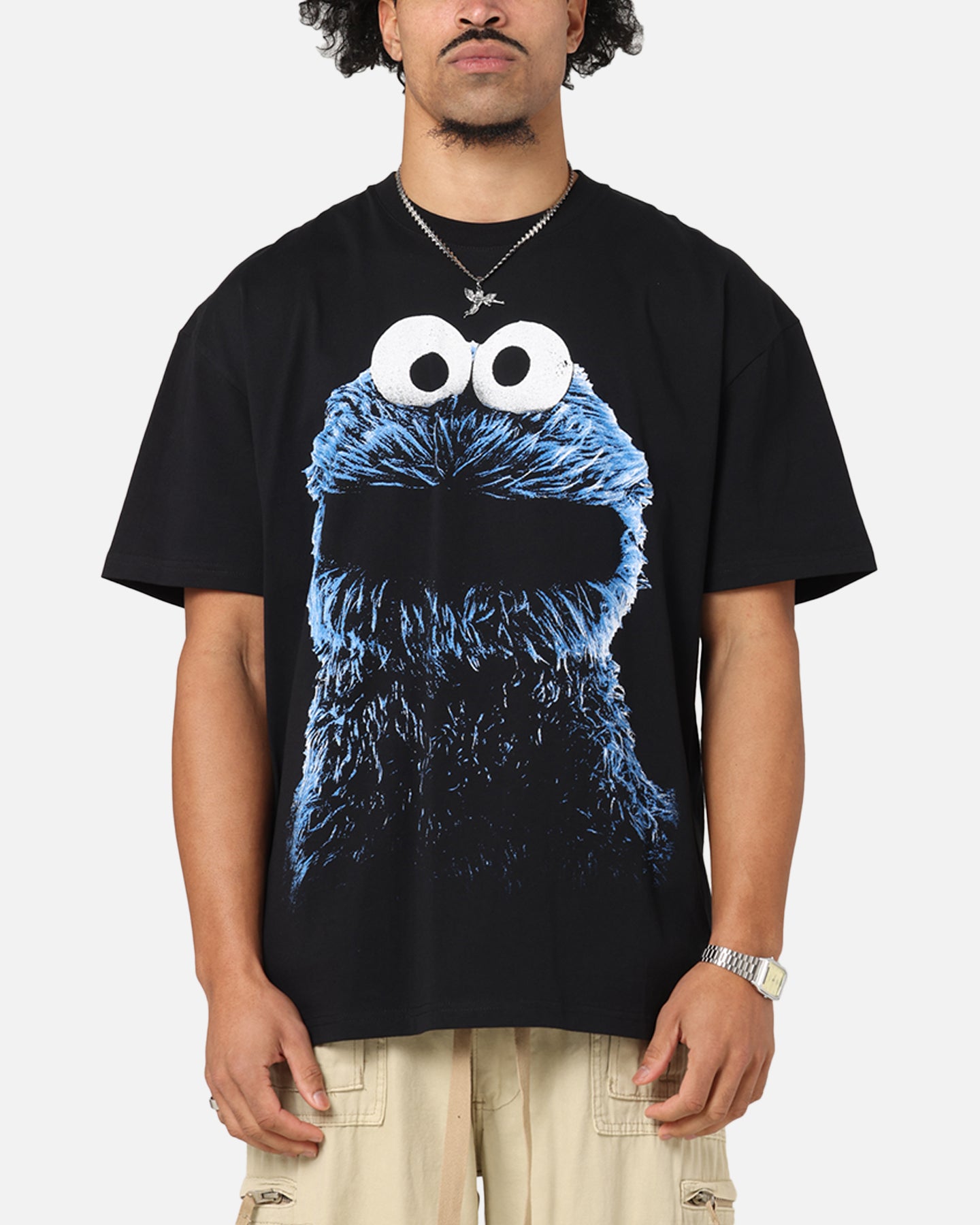 American Thrift X Sesame Street Cookie Monster Graphic Heavy Cotton T-Shirt Black | Casual Wear & Street Fashion