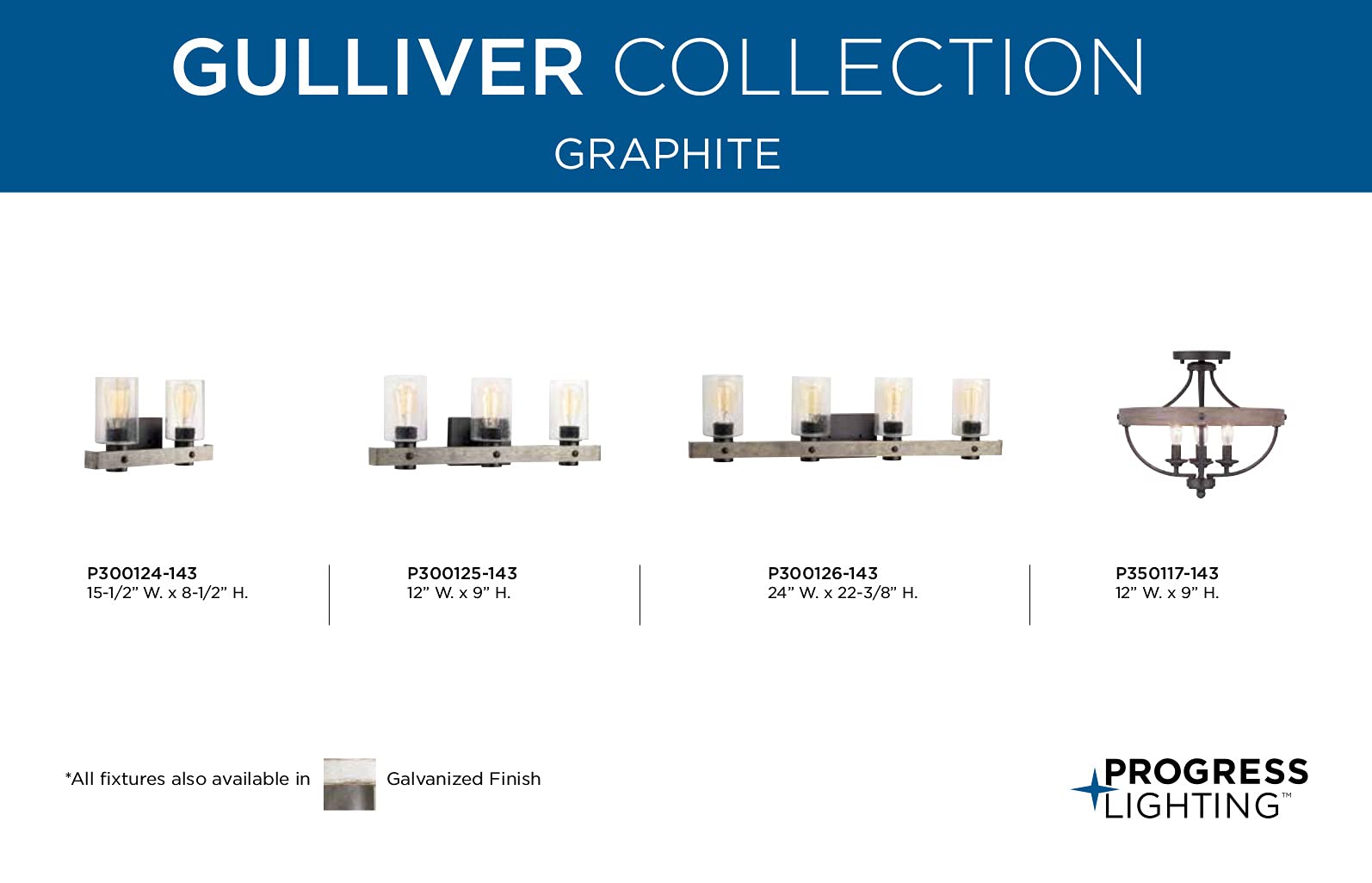Progress Lighting Gulliver Collection 2-Light Coastal Bath Vanity Light with Clear Seeded Glass in Graphite Finish - Perfect for Beach House Bathrooms and Coastal Style Decor