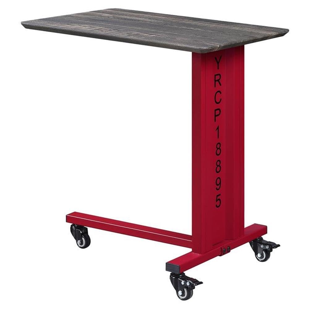 Acme Cargo Industrial Metal Side Table with Wall Shelf & Casters - Red Accent Table for Living Room, Bedroom or Office - Sturdy Rolling End Table with Storage Shelf