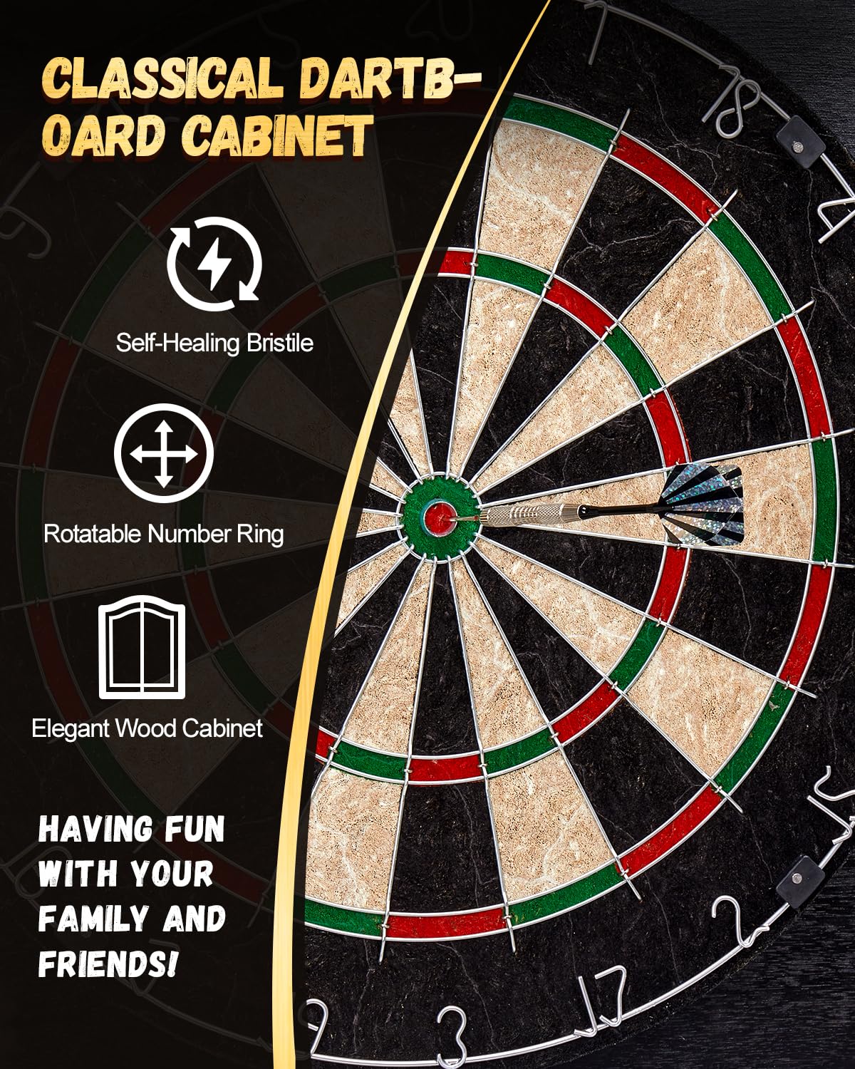 Premium Sisal Dart Board Cabinet Set with 12 Steel Darts - Wooden Dartboard Cabinet with Integrated Scoreboard for Adults & Family Game Rooms - Perfect for Home Bars, Game Rooms, and Man Caves