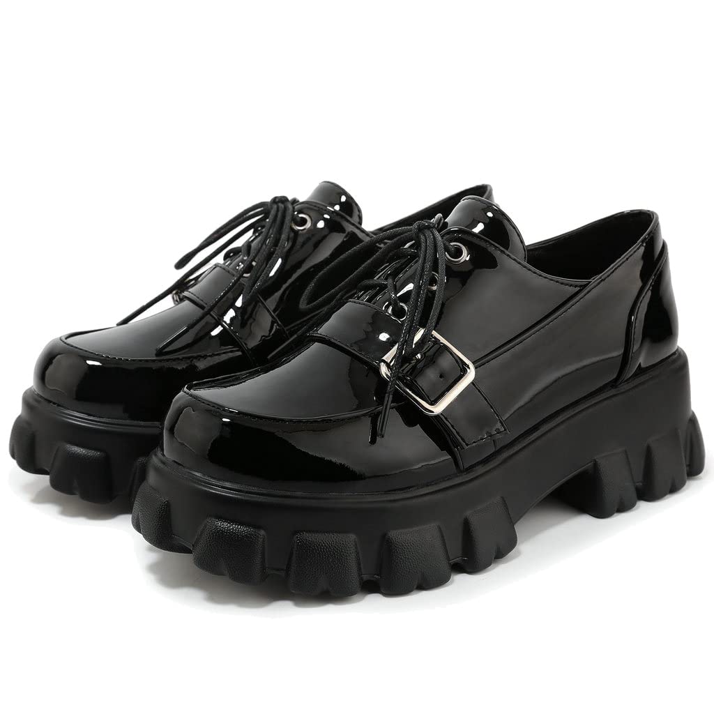 KOKOMOMO Women's Chunky Platform Loafers - Gothic Buckle Oxford Shoes for Women | Comfortable Slip-On Shoes for Casual Outfits, Work & Street Style Fashion