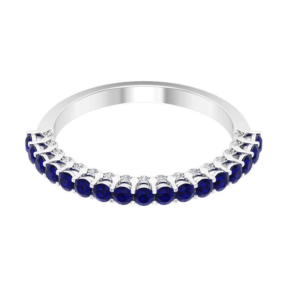 1 CT Blue Sapphire and Diamond Ring - 14K Solid Gold Half Eternity Band, September Birthstone Jewelry for Women, Anniversary Gift, Wedding Ring, Engagement Promise Ring for Her