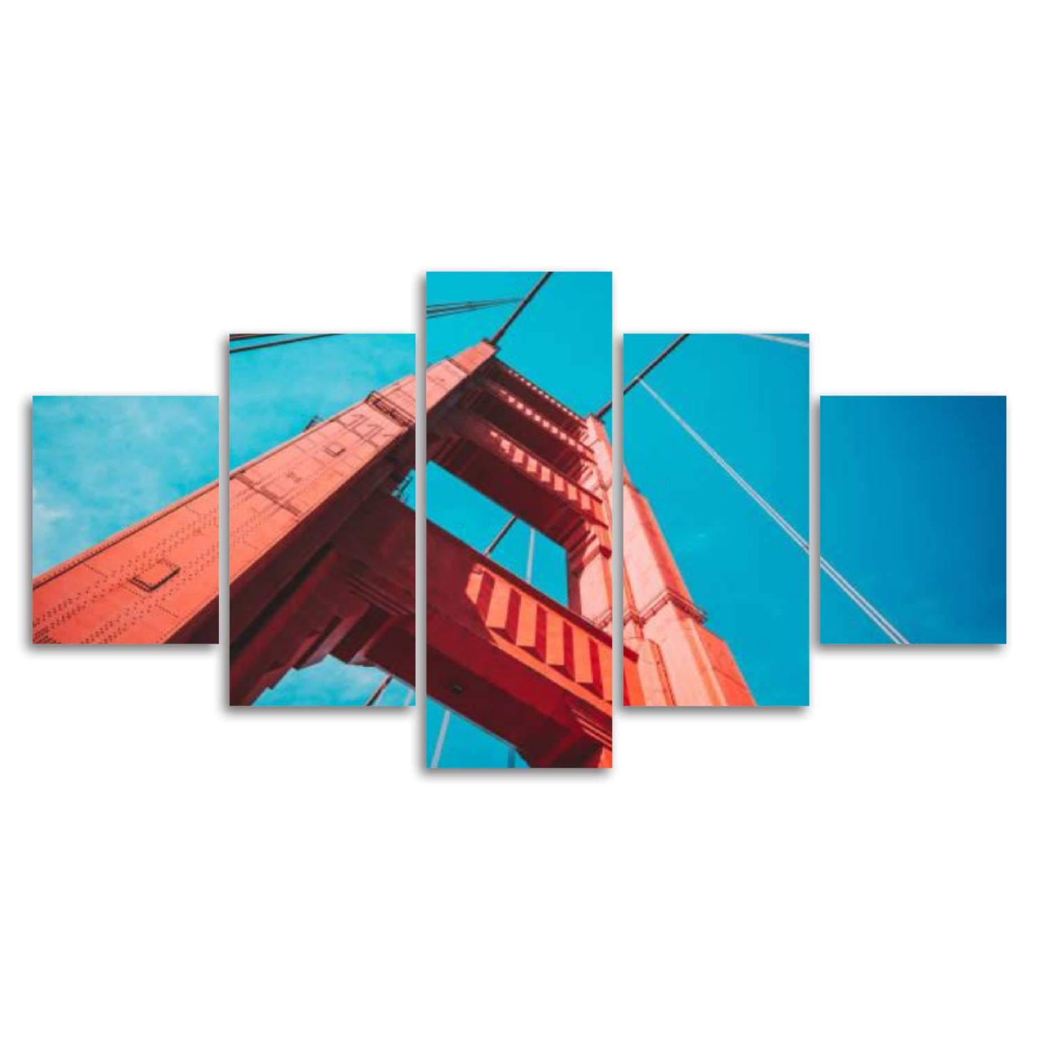 5 Panels Modern Canvas Wall Art - Golden Gate Bridge San Francisco Landscape Print, Framed & Ready to Hang - Home Decor for Living Room, Bedroom, Office | Perfect Gift for Housewarming & Wall Decoration