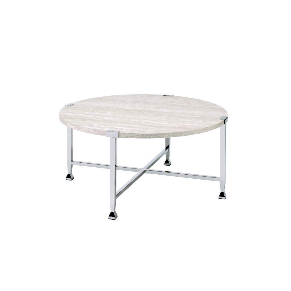 Modern White Oak & Chrome Coffee Table - Mid-Century Style Living Room Centerpiece for Home & Office Decor