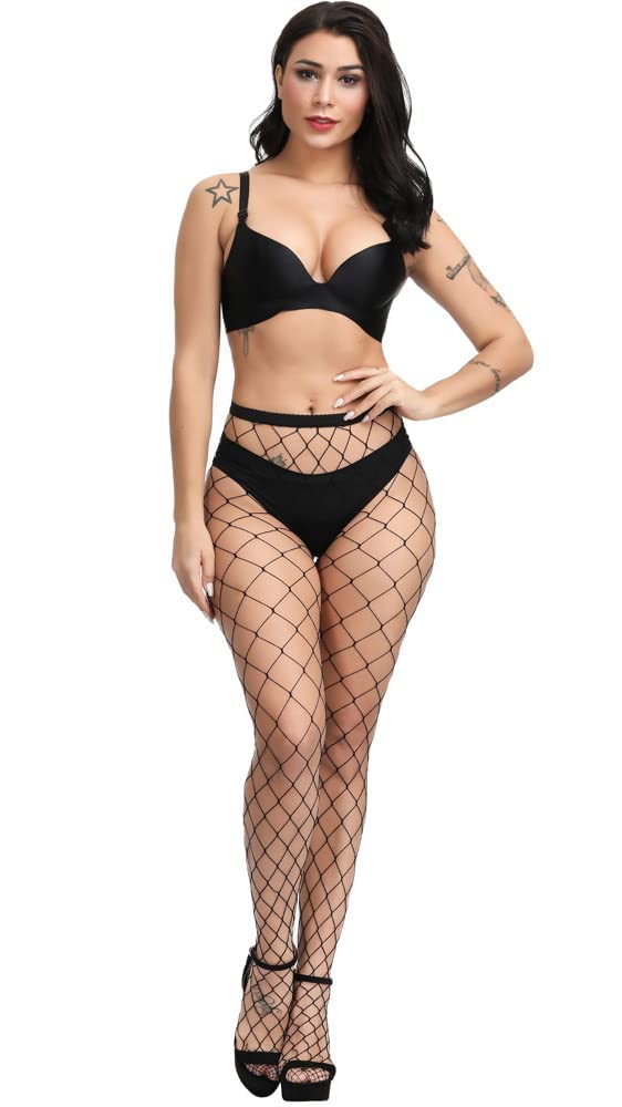 E-Laurels Women's Fishnet Tights Stockings - Black Pantyhose Fish Net Plus Size (S-3XL) | Sexy Lingerie for Halloween, Cosplay & Night Out
