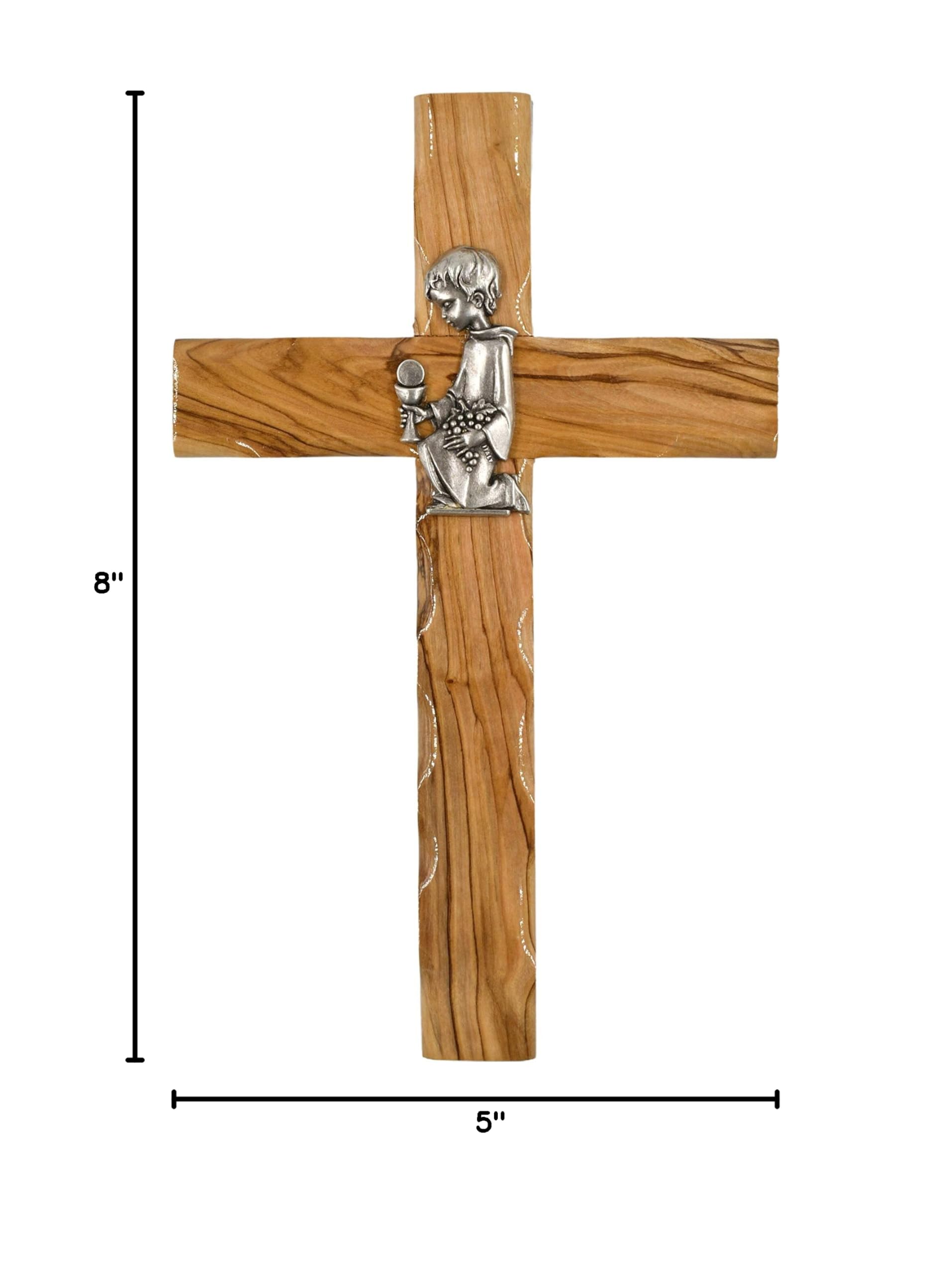 8 Inch Holy Land Olive Wood Wall Cross - Handmade in Bethlehem with Jerusalem Stamp - Perfect Gift for Confirmation, Baptism & First Communion - Ideal for Home Decor, Church Altars & Spiritual Spaces