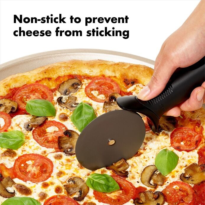 OXO GOOD GRIPS Pizza Cutter Wheel - Sharp Stainless Steel Blade for Non-Stick Pans - Perfect for Cutting Pizza, Dough, Pies and More - Ideal for Home Kitchens and Pizza Parties