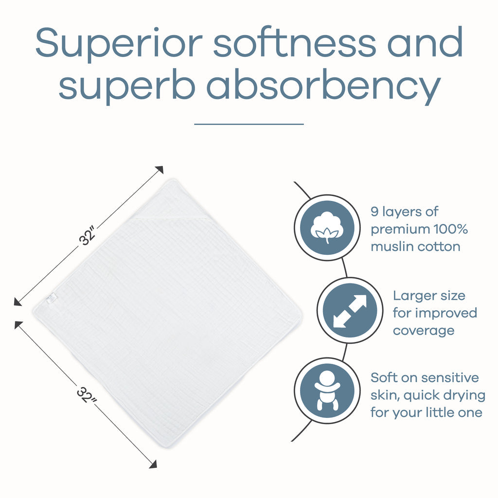 Comfy Cubs Ultra Soft Muslin Cotton Hooded Baby Towel - Newborn Bath & Swim Wrap, Perfect for Infants, Toddlers, and Kids - Ideal for Bath Time, Swimming, Beach, and Spa Days