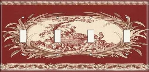 Red Rooster Decorative 4-Gang Light Switch Plate Cover - Farmhouse Style Wall Plate for Home, Kitchen, Bedroom & Office Decor