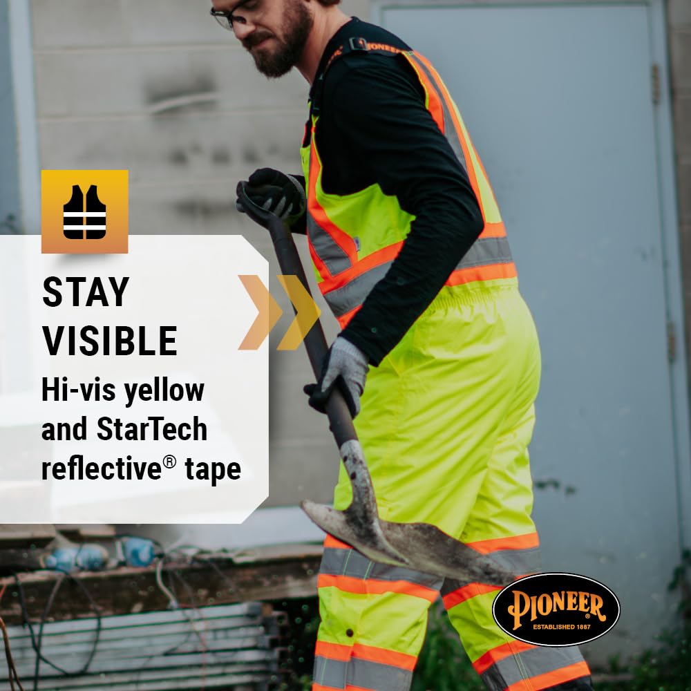 Pioneer High Visibility Waterproof Insulated Bib Overalls for Men & Women - Reflective Safety Work Pants for Construction, Road Work & Outdoor Jobs - Cold Weather Rain Gear for Winter Protection
