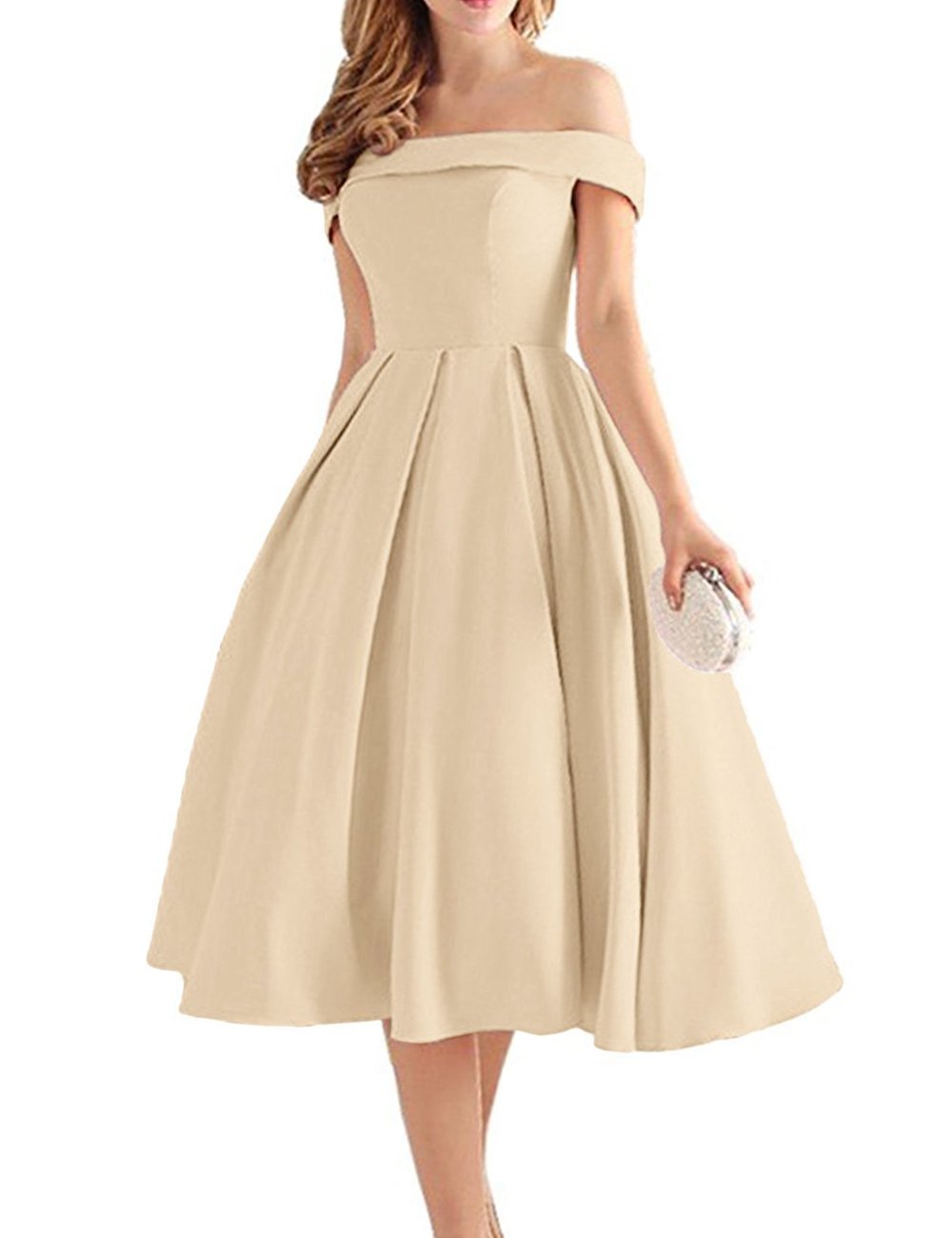 Off Shoulder Prom Dresses 2023 - Elegant Tea Length Homecoming & Bridesmaid Gowns - Perfect for Formal Dances, Weddings & Special Occasions