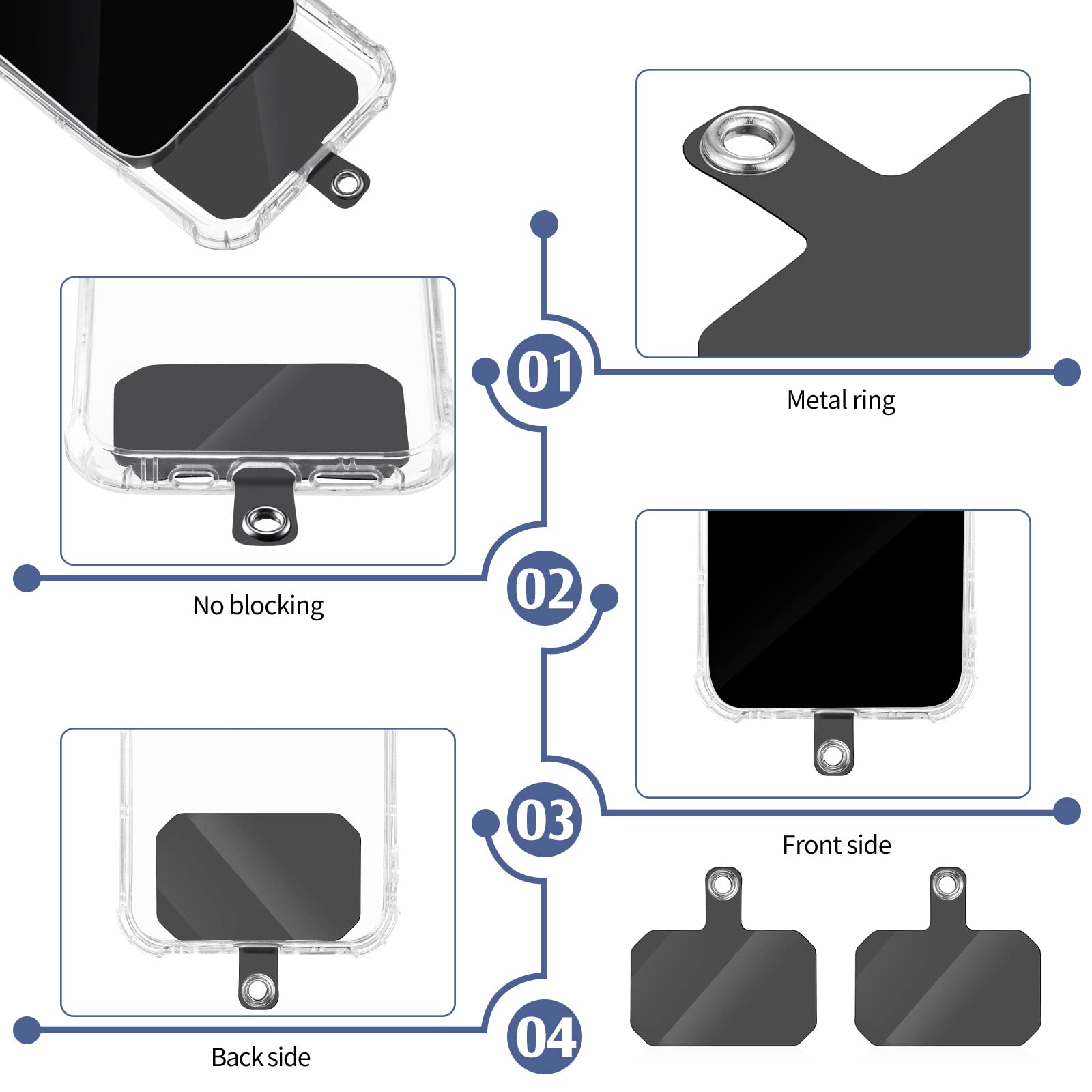 24 Pcs Universal Phone Lanyard Tab TPU Replacement Patches - Compatible with Most Smartphone Cases, Non-Adhesive Safety Tether for Work, Gym & Travel