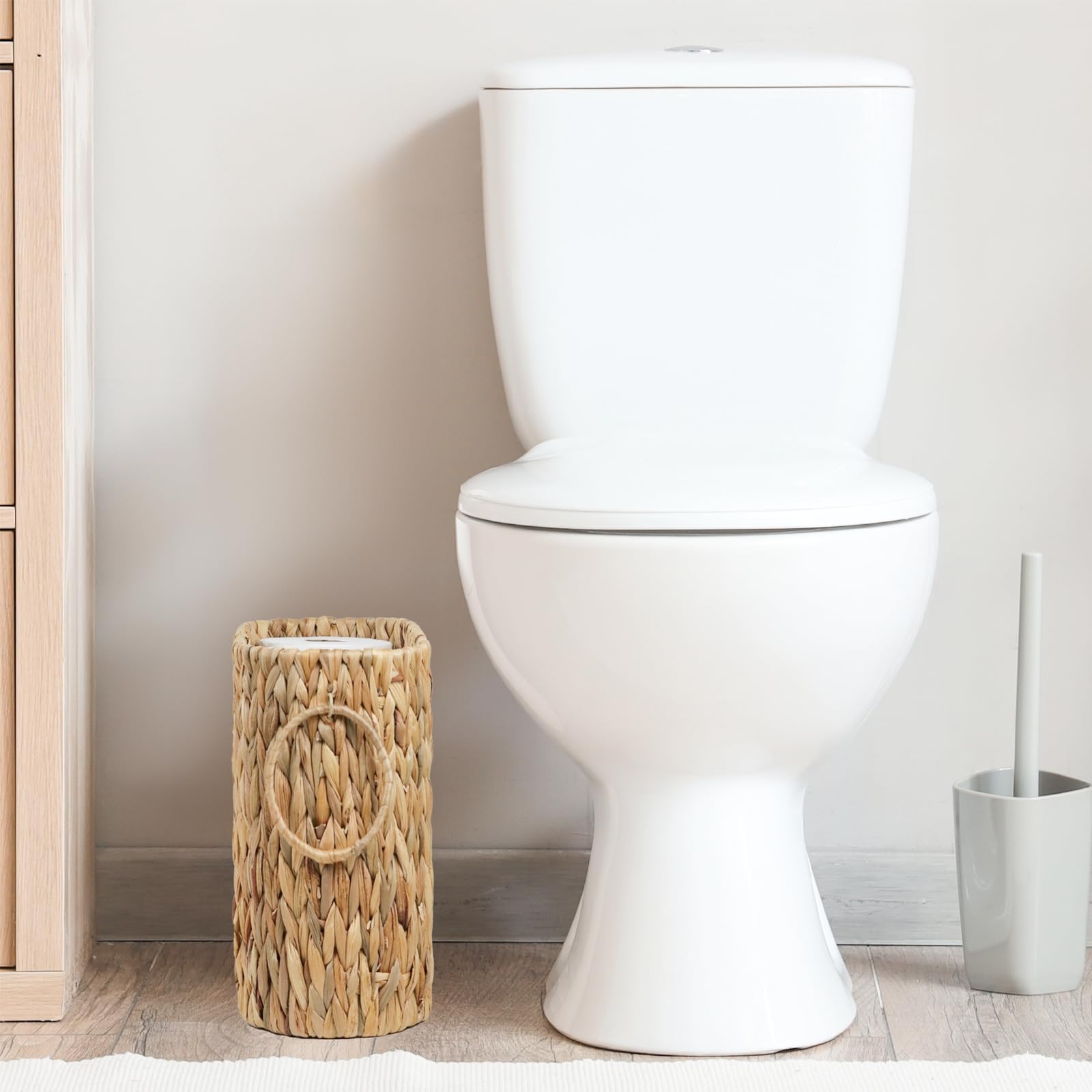 Water Hyacinth Toilet Paper Storage Basket - Holds 6 Mega Rolls - Bathroom Organizer & Wicker Paper Holder for Bath, Vanity, and Guest Room Decor