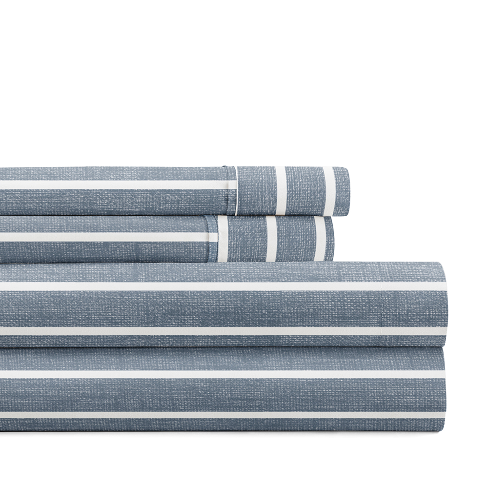 Distressed Awning Stripe 4-Piece Cotton Sheet Set - Soft & Breathable Bedding for Cozy Home Decor - Perfect for Master Bedroom, Guest Room & Dorm