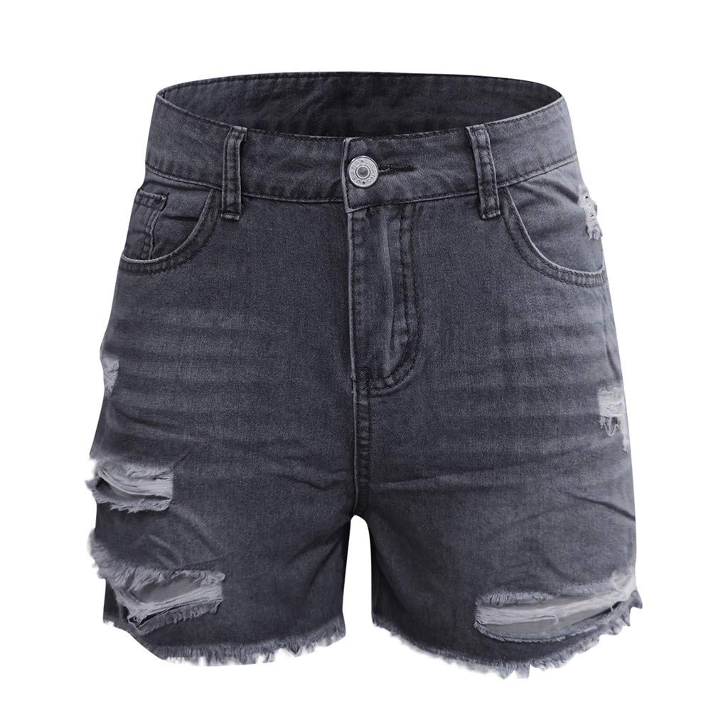 hlysgo Women's Mid Rise Ripped Jean Shorts - Stretchy Frayed Raw Hem Denim Shorts for Casual Summer 2024 | Perfect for Beach, Music Festivals, and Everyday Wear