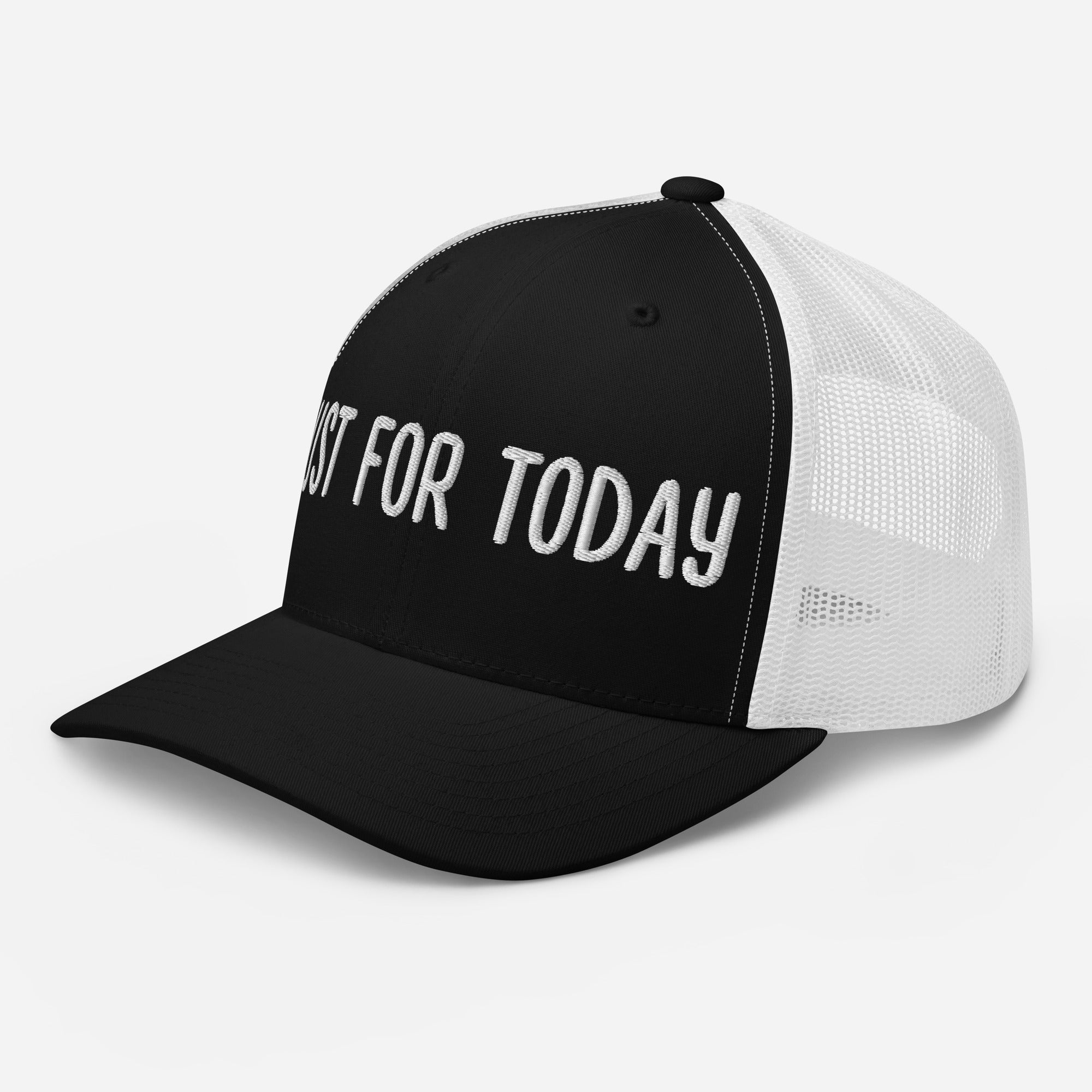 JUST FOR TODAY Embroidered Trucker Hat - Stylish Adjustable Snapback Cap for Men & Women - Perfect for Outdoor Activities, Sports, and Casual Wear