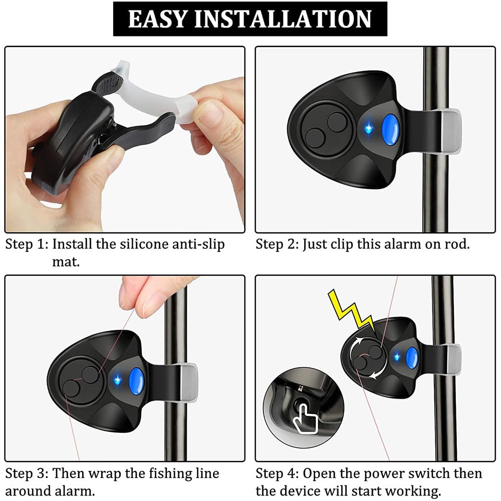 Smart Fish Bite Alarm with Sound Alert & LED Light - Clip-On Fishing Rod Bells for Night Fishing - Perfect for Freshwater, Saltwater, and Ice Fishing Adventures