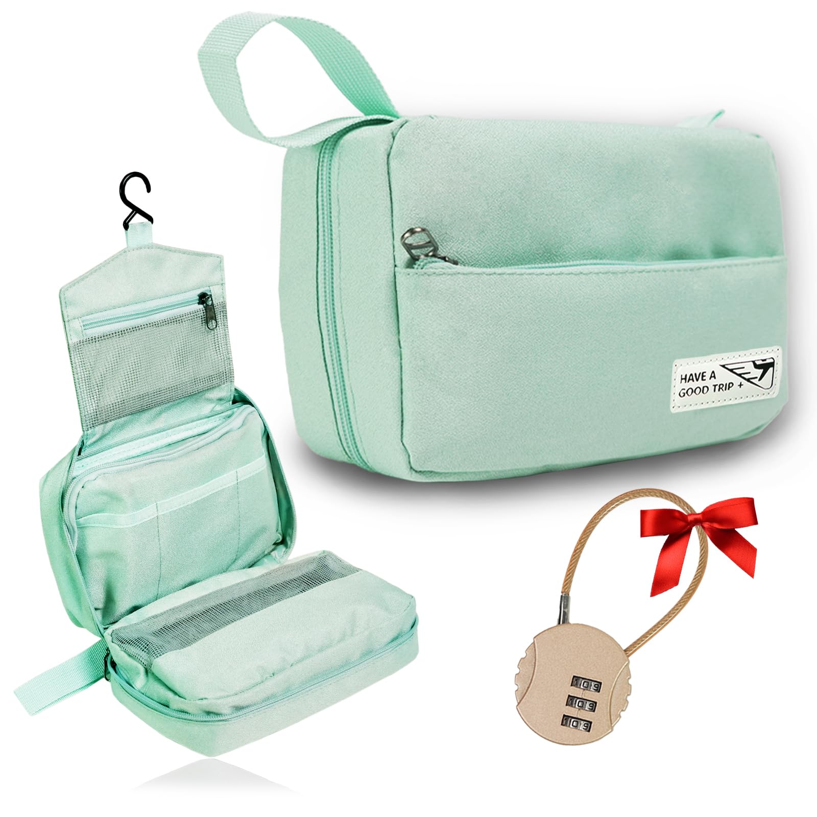 TSA Approved Hanging Travel Toiletry Bag for Women - Lightweight Portable Cosmetic Organizer with Hook, Small Carry-On Dopp Kit for Toiletries & Accessories | Perfect for Overnight Trips, Business Travel & Vacation (Green)
