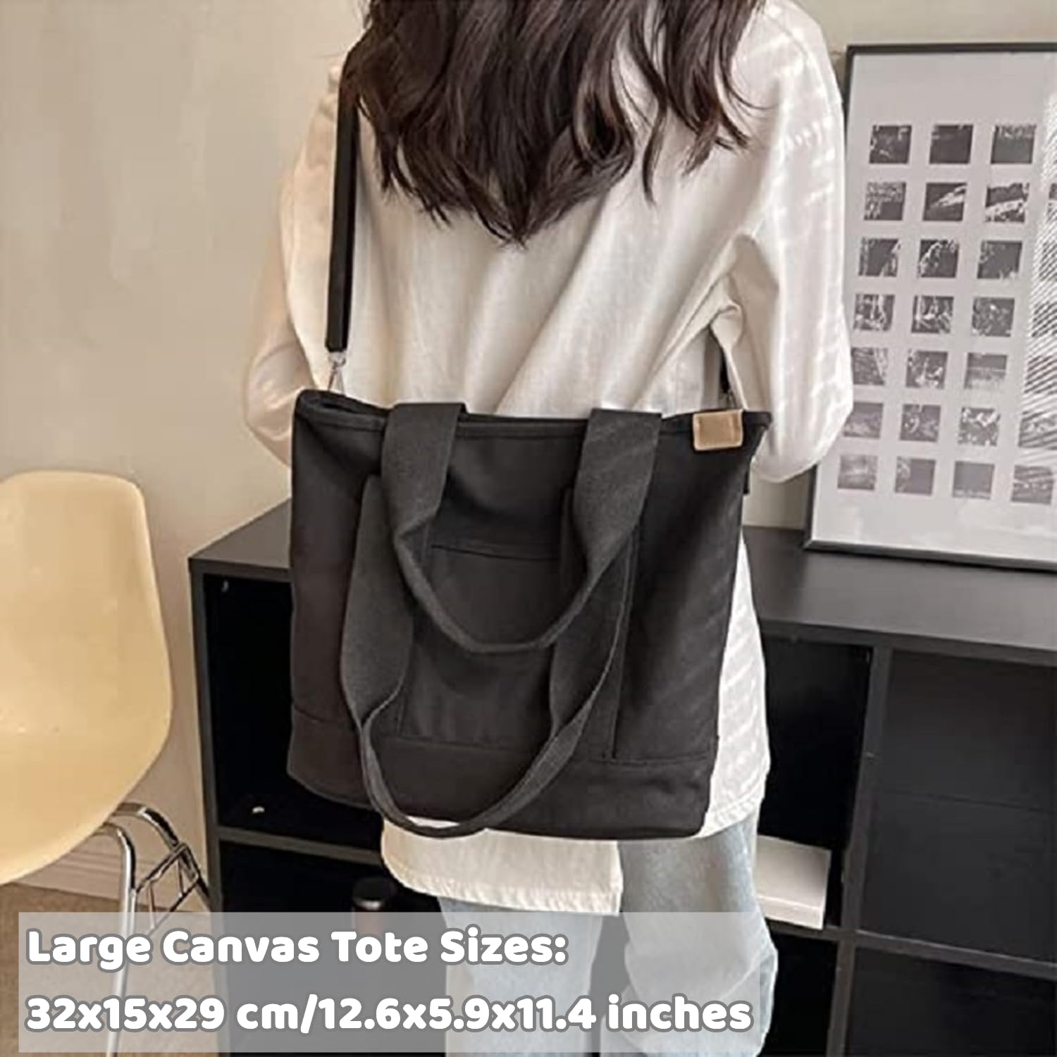 Women's Canvas Tote Bag with Zipper - Crossbody Purse for Daily Use