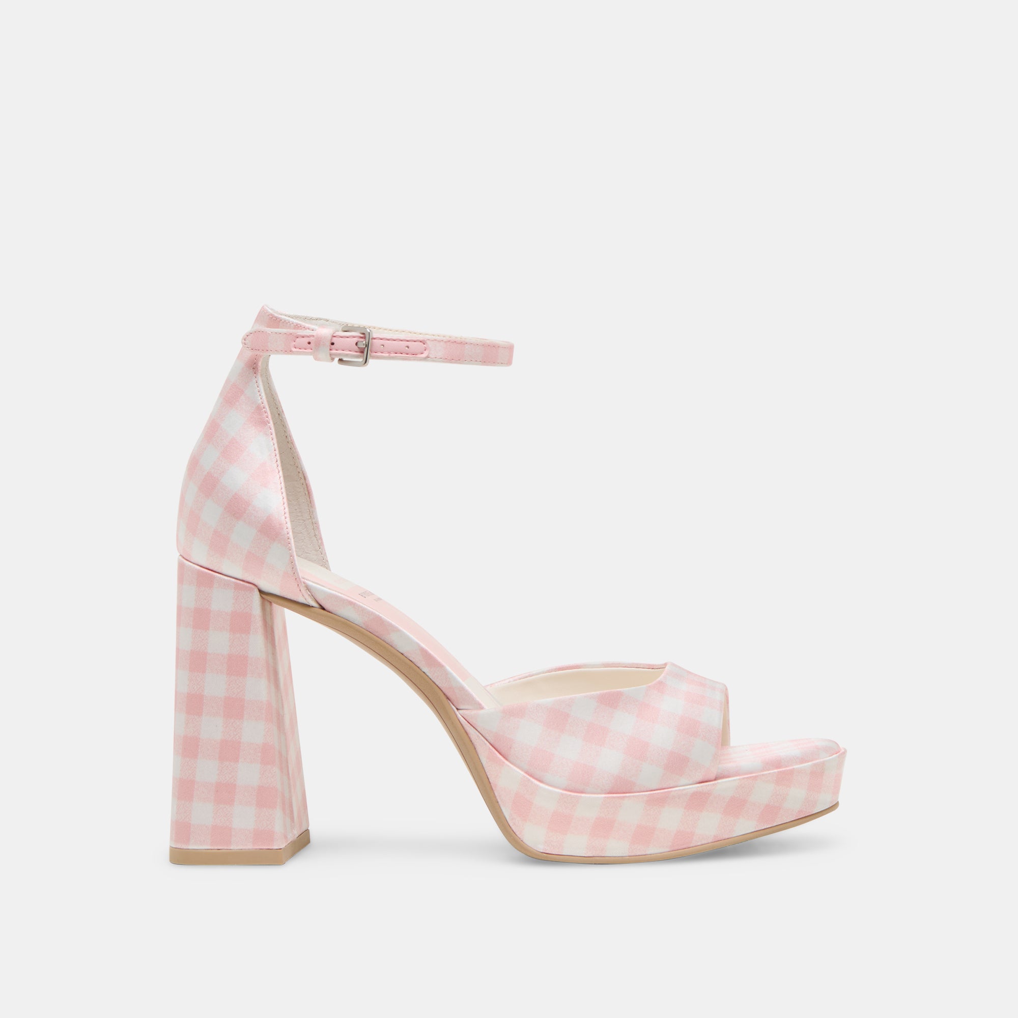 PANDRO X BYRDIE Golf Wide Heels - Pink Plaid Gingham Women's Shoes for Walking & Casual Wear | Comfortable & Stylish for Work, Parties & Everyday Outfits