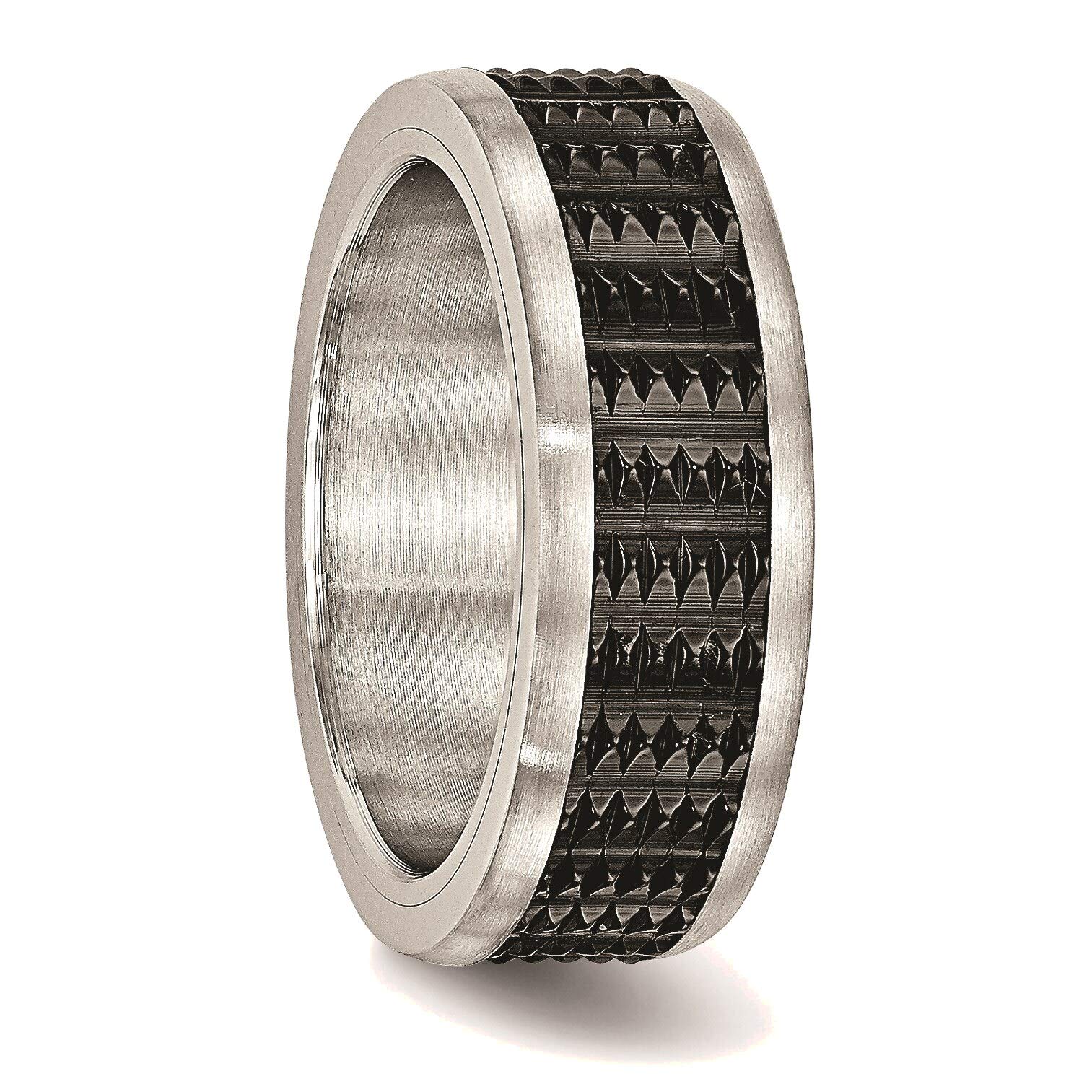 Bonyak Stainless Steel Textured Ring for Men & Women - Brushed/Polished Black IP Finish - Size 10.5 - Durable Fashion Jewelry for Everyday Wear, Gifts & Special Occasions