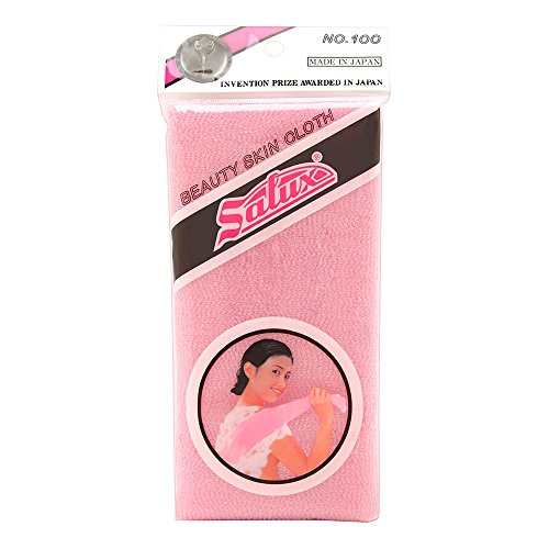 Salux Nylon Japanese Exfoliating Bath Wash Cloth - Long Luxurious Skin Care Towel for Body Scrub & Exfoliation, Soft & Durable (Pink) - Perfect for Spa, Shower & Dry Brushing Routine