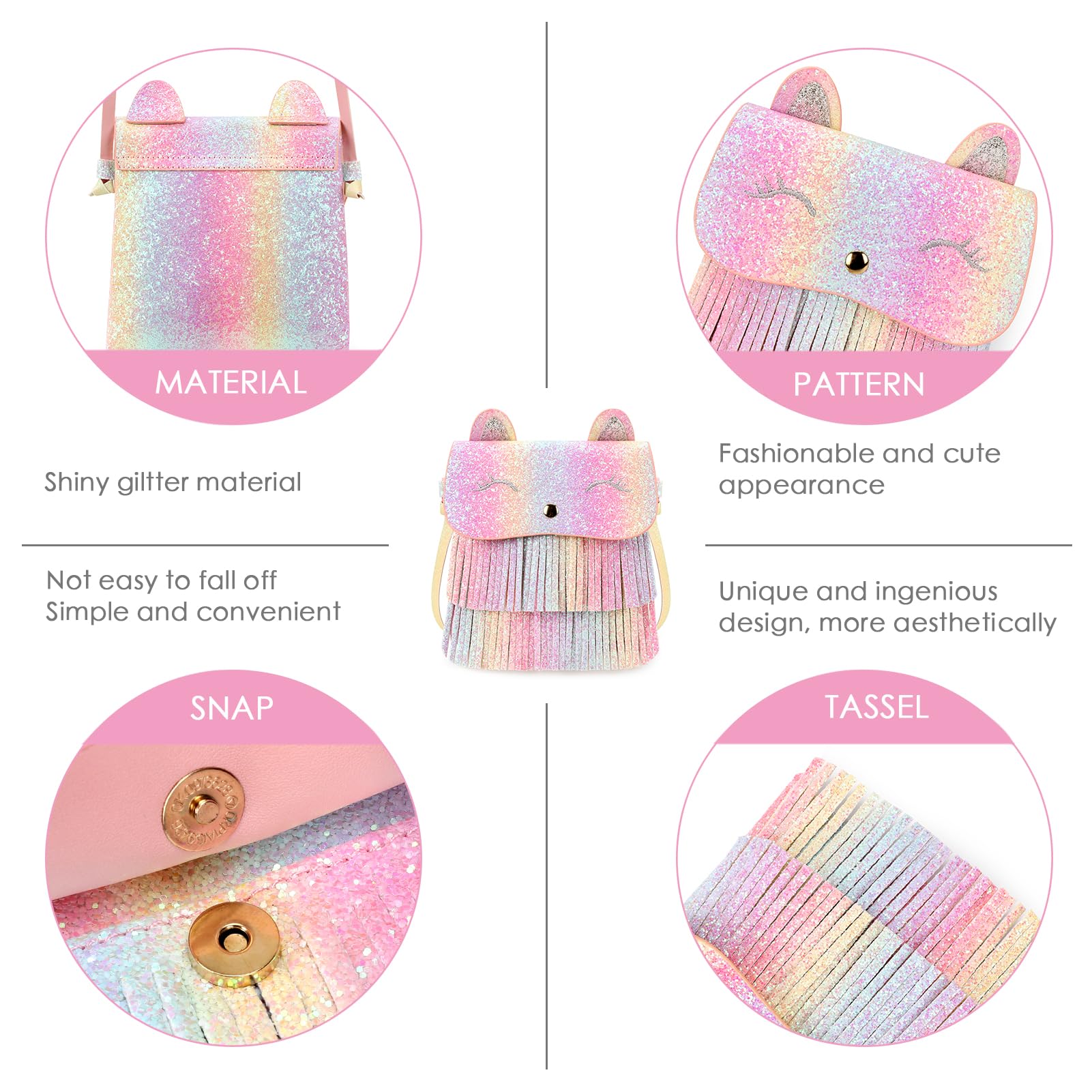 Mibasies Kids Purse for Girls - Cute Unicorn & Cat Crossbody Shoulder Bag with Tassel | Perfect Gift for Toddlers & Little Girls | Birthday, Party, Dress-Up Play