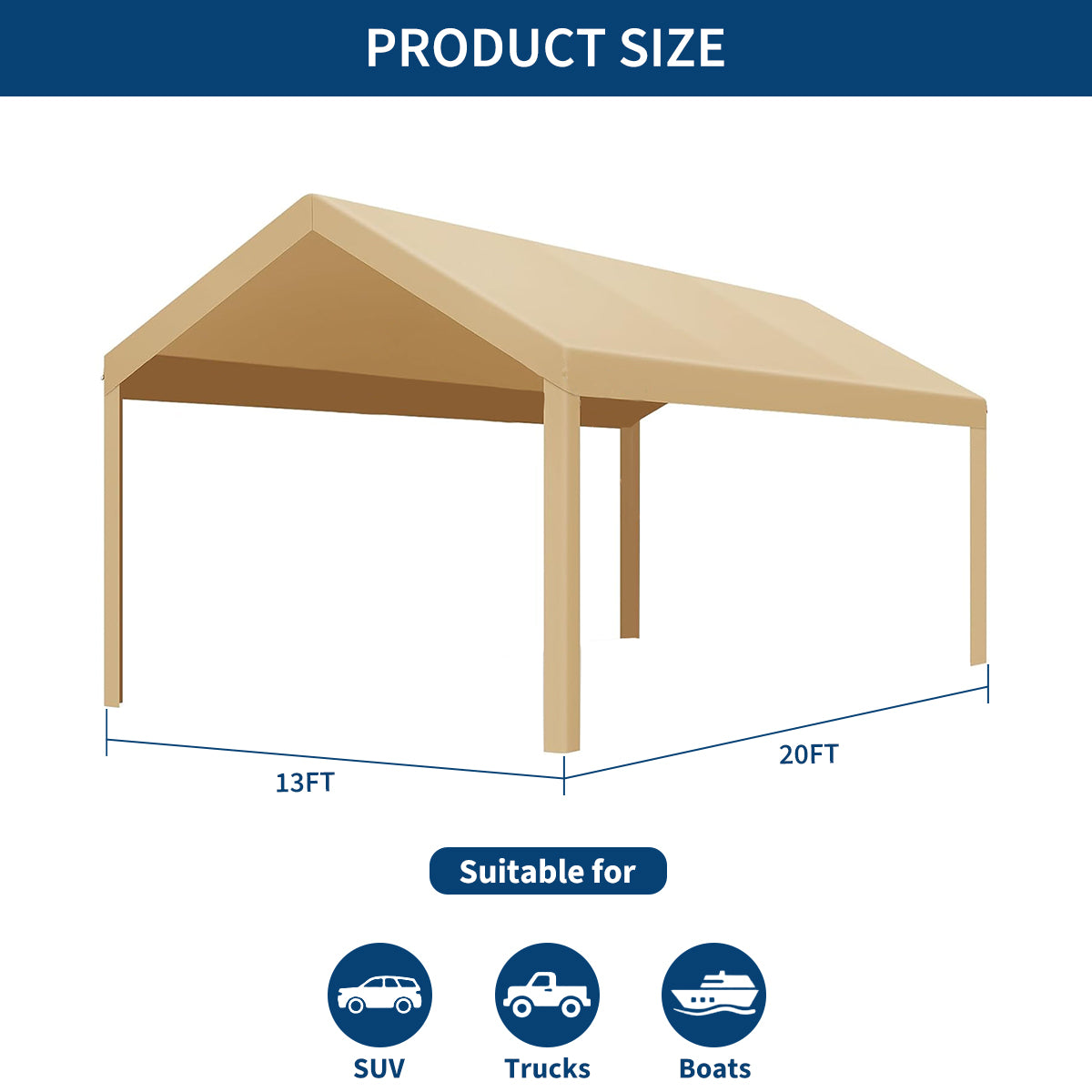 GARVEE 13x20 Feet Heavy Duty Waterproof Carport Cover - 160G UV Protected Replacement Canopy for Garage Tent Shelter - Outdoor Use for Patio, RV, Boat & Backyard (Frame Not Included)