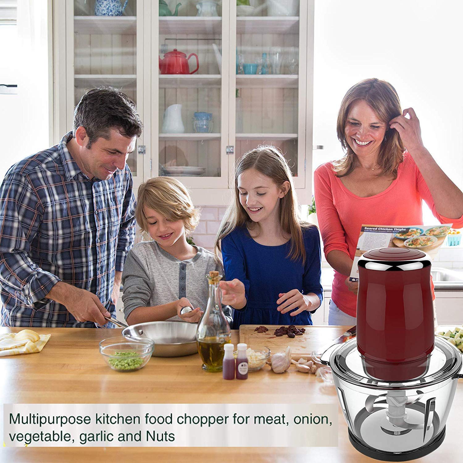 500W Electric Meat Grinder with 1L Glass Bowl - Powerful Mincer, Blender & Food Chopper for Meat, Vegetables & Fruits - 4 Sharp Stainless Steel Blades - Perfect for Home Kitchen, BBQ, Sausage Making & Meal Prep