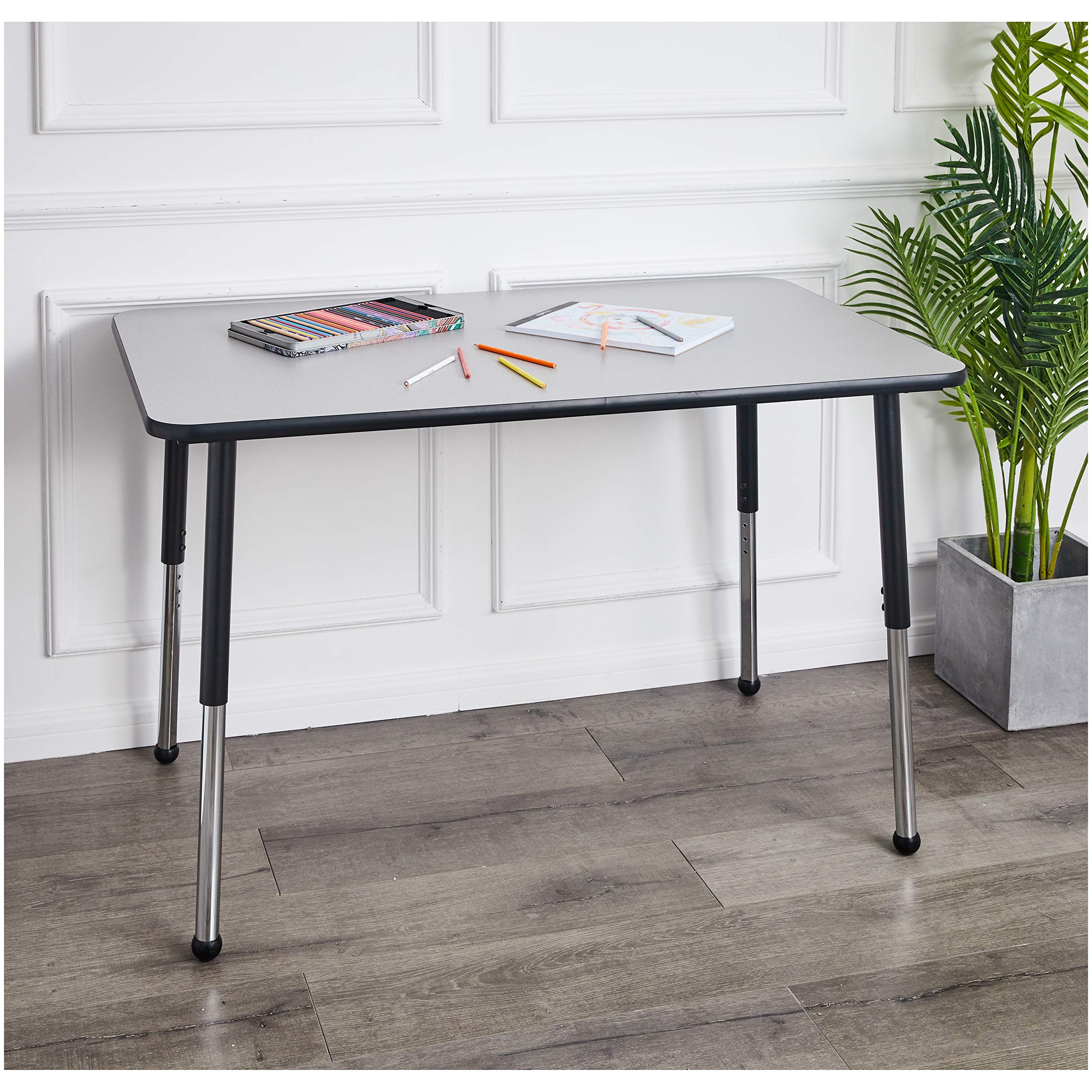 Amazon Basics Adjustable Height Kids Writing Desk - 19 to 30 Inches, Grey Top with Black Edge, 47
