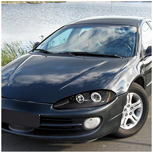 Spec-D Tuning Black LED Dual Halo Projector Headlights for Dodge Intrepid - High Performance Aftermarket Headlights for Night Driving & Custom Car Styling
