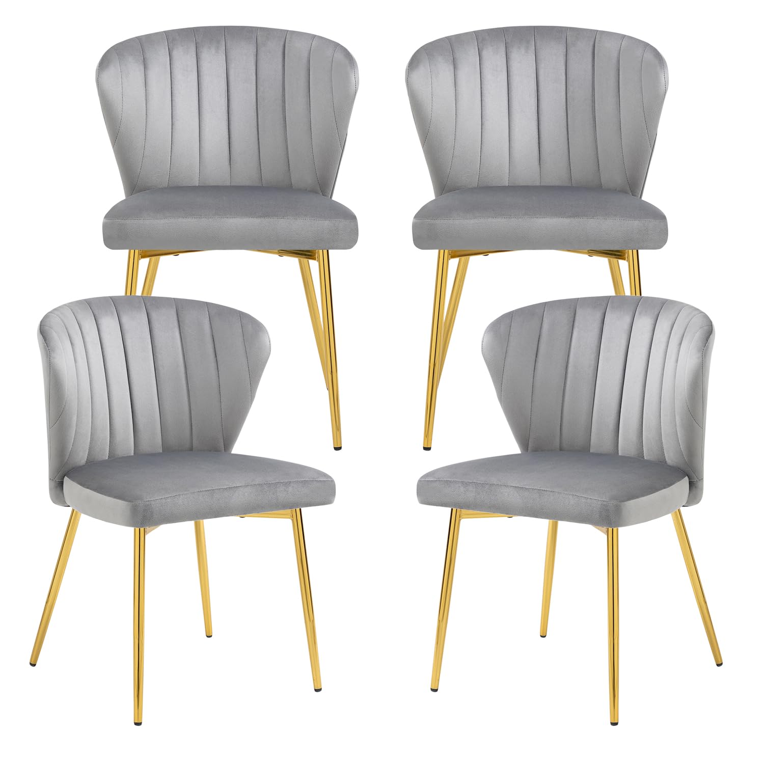 Luxury Nrizc Velvet Upholstered Dining Chairs Set of 4 - Mid Century Modern Design with Golden Metal Legs for Dining Room, Kitchen & Living Room - Soft Grey Fabric - Perfect for Family Dinners, Entertaining Guests & Home Decor