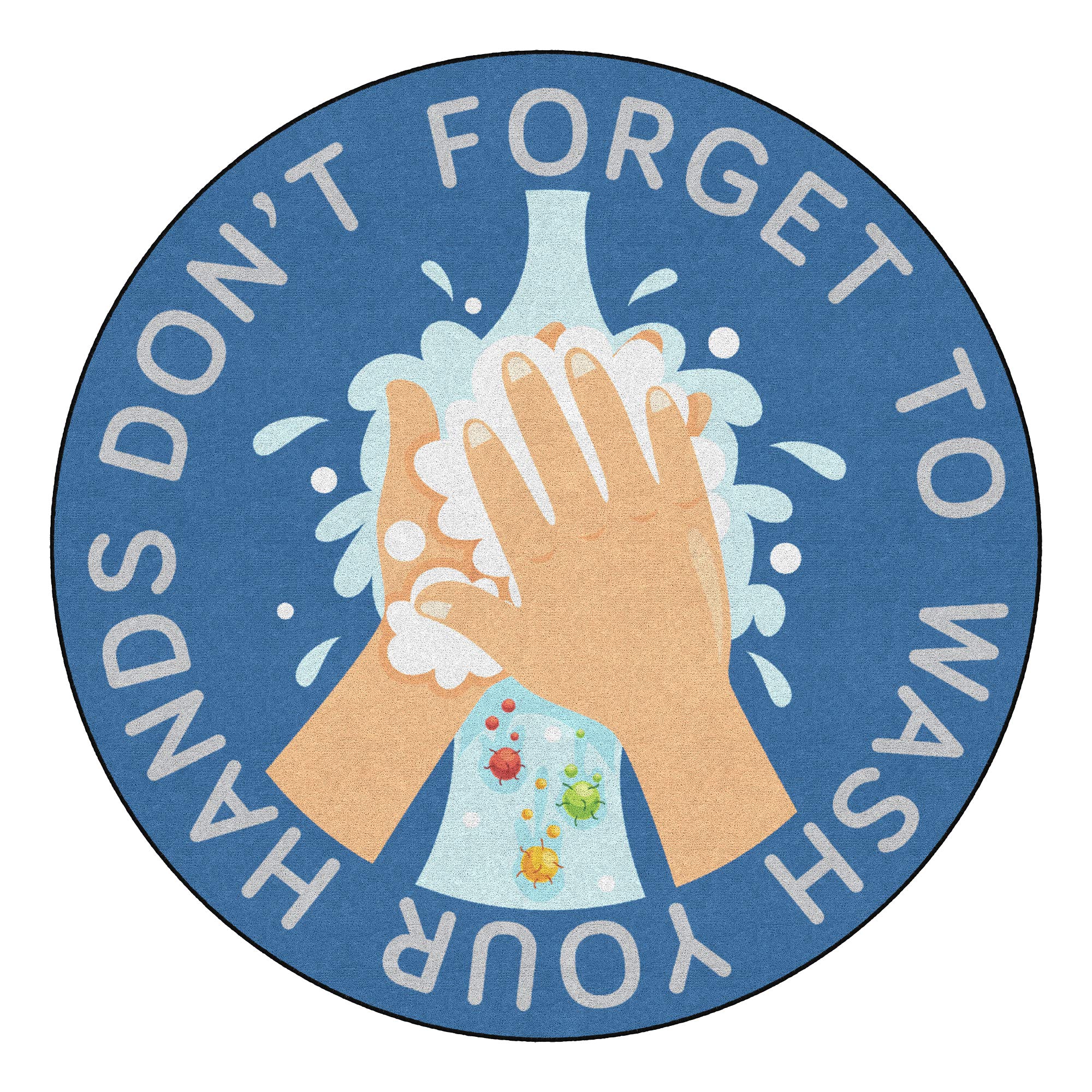Kids Washable Rug - 5' Round Non-Slip Play Mat for Playroom & Nursery | Sprogs 'Don't Forget to Wash Your Hands' Educational Floor Decor