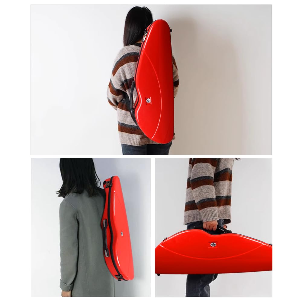 Yinfente 4/4 Full Size Carbon Fiber Violin Case - Lightweight 1.9kg Half Round Shape with Shoulder Strap, Combination Lock & Accessories Bag (Red) - Perfect for Professional Musicians, Students & Travel Protection
