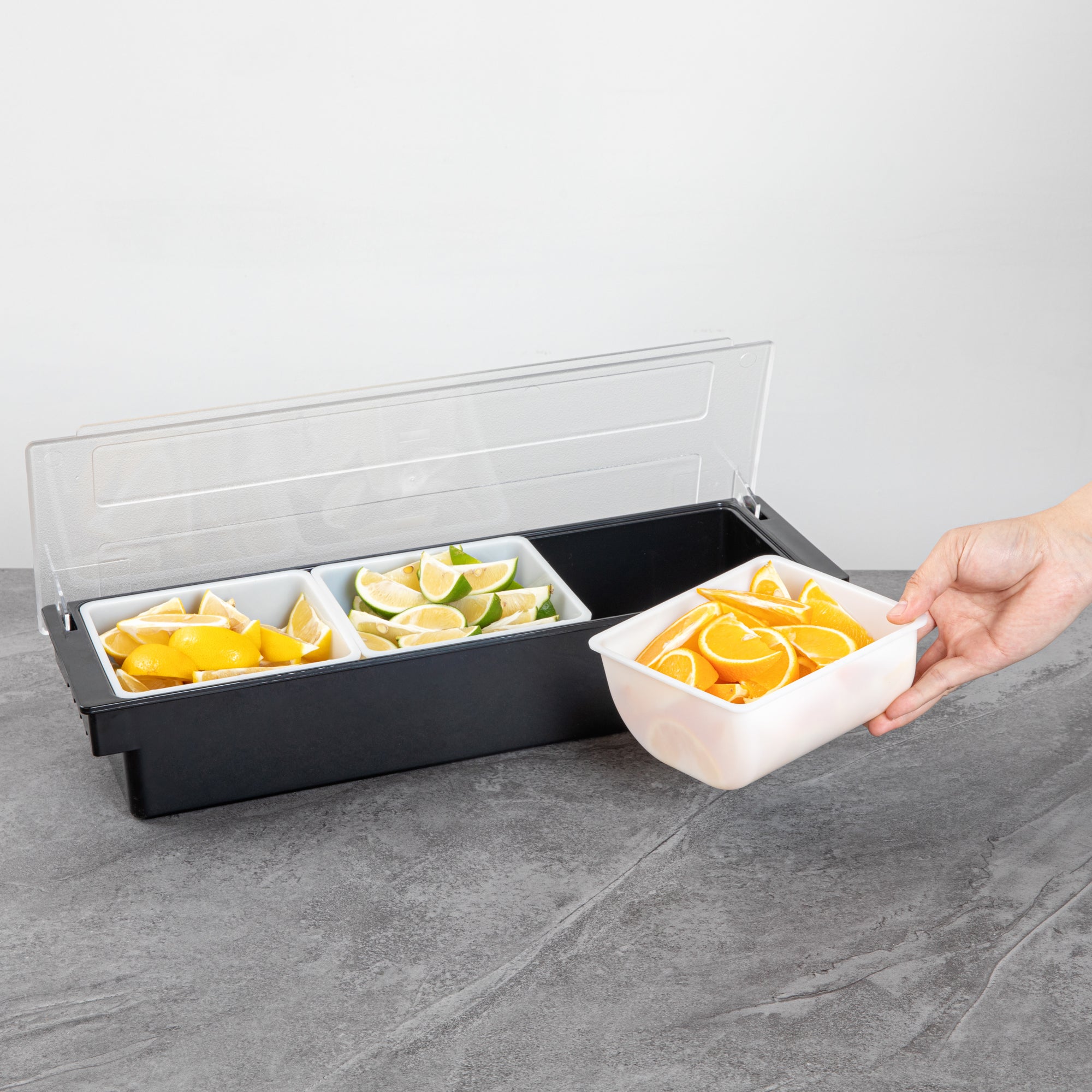 Bar Lux 1 Qt White Plastic Insert for 3 Compartment Condiment Caddy - 3 Pack | Perfect for Restaurants, Cafes, and Catering Services