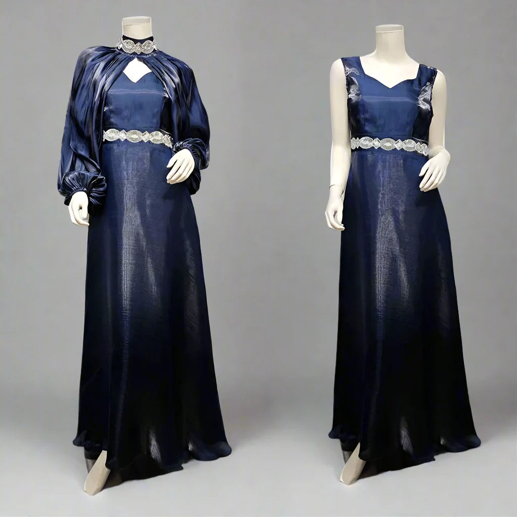 2 Pieces Hotfix Rhinestone Satin Abaya Dress with Inner Sleeveless Slip Dress - Elegant Muslim Women's Prayer Dress for Special Occasions & Evening Events