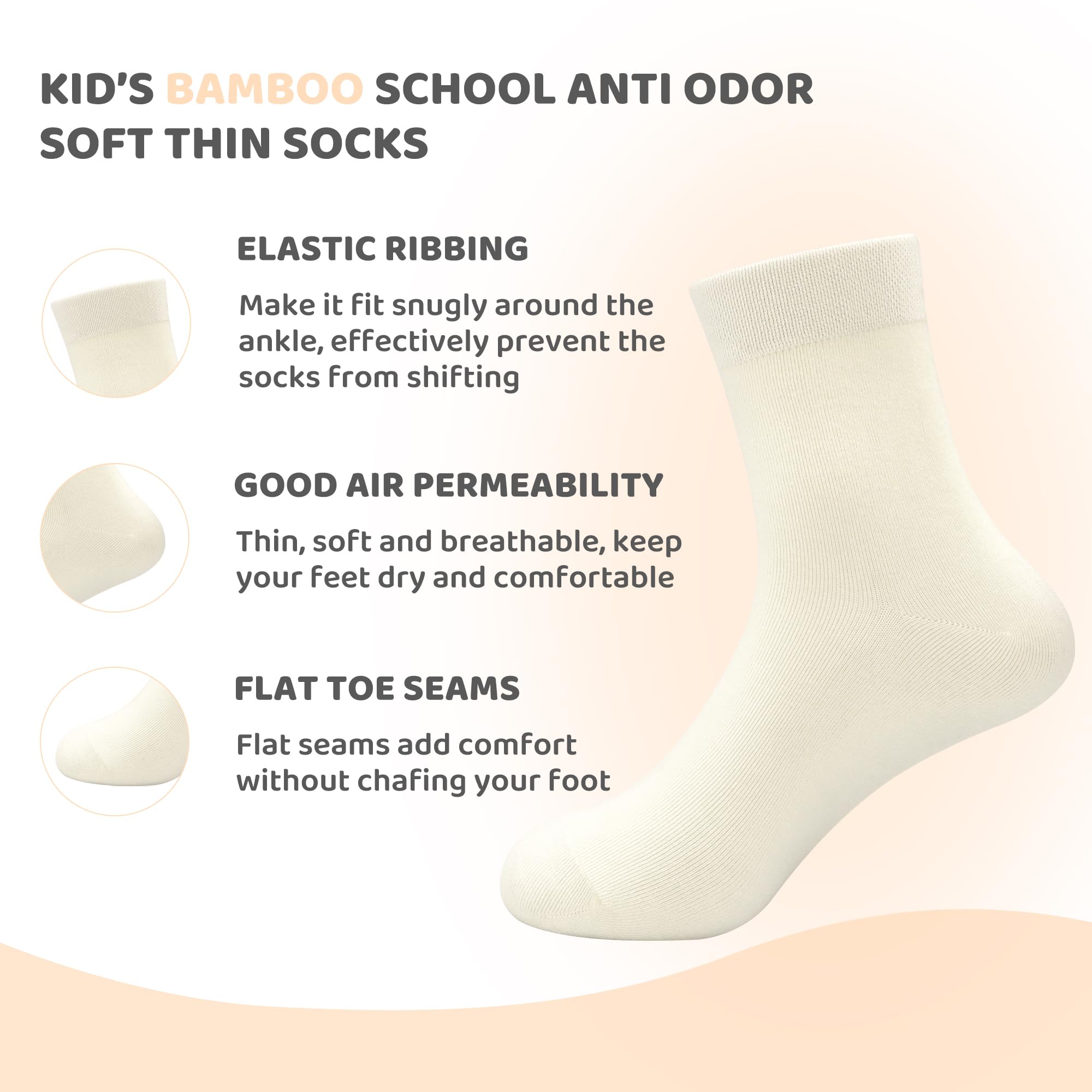 SERISIMPLE Kids Bamboo Viscose School Socks - 5 Pairs Soft, Breathable, Anti-Odor with Flat Seam & Stretch Cuffs for Girls & Boys - Perfect for School, Sports & Everyday Comfort