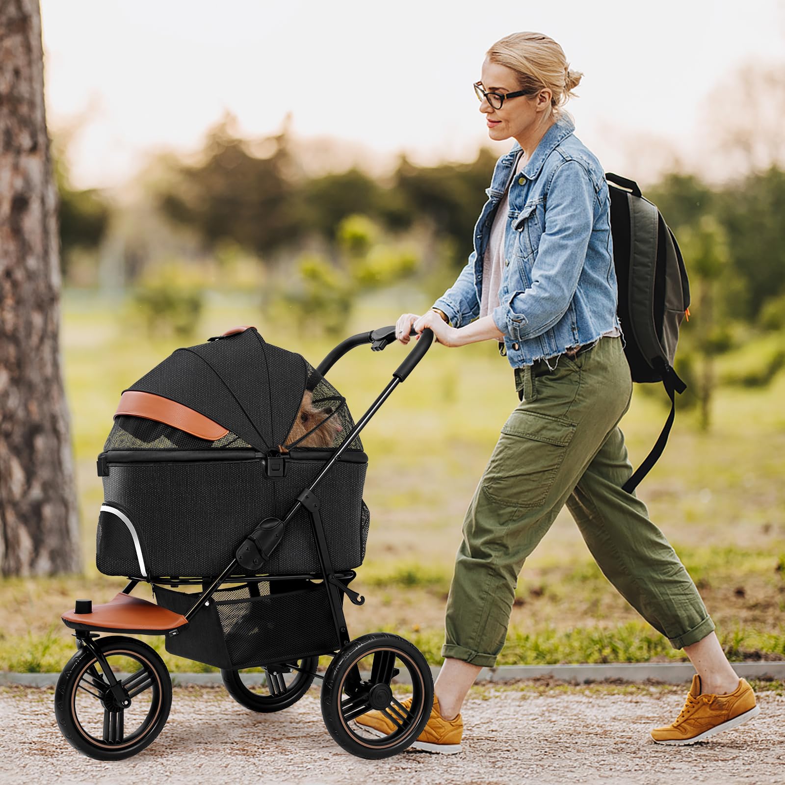 Premium 3-in-1 Pet Stroller for Small & Medium Dogs - Lightweight 3-Wheel Jogger with Detachable Carrier, Storage Basket & One-Button Fold - Perfect for Walking, Jogging, Vet Visits & Outdoor Adventures (Black)