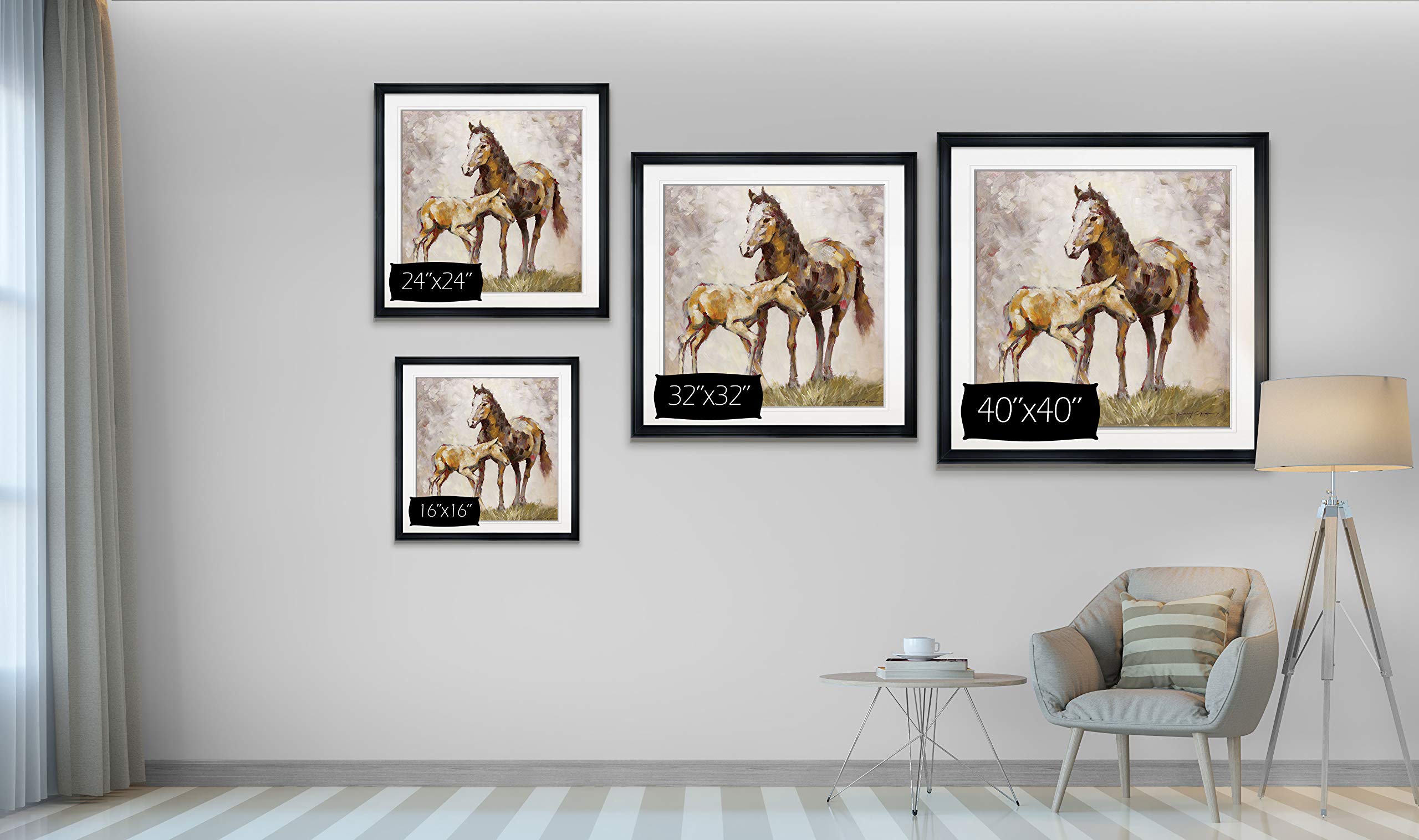 Framed Horse and Colt Painting - Shabby Chic Giclee Canvas Print, Animal Art Wall Decor for Living Room, Nursery & Farmhouse Style Homes