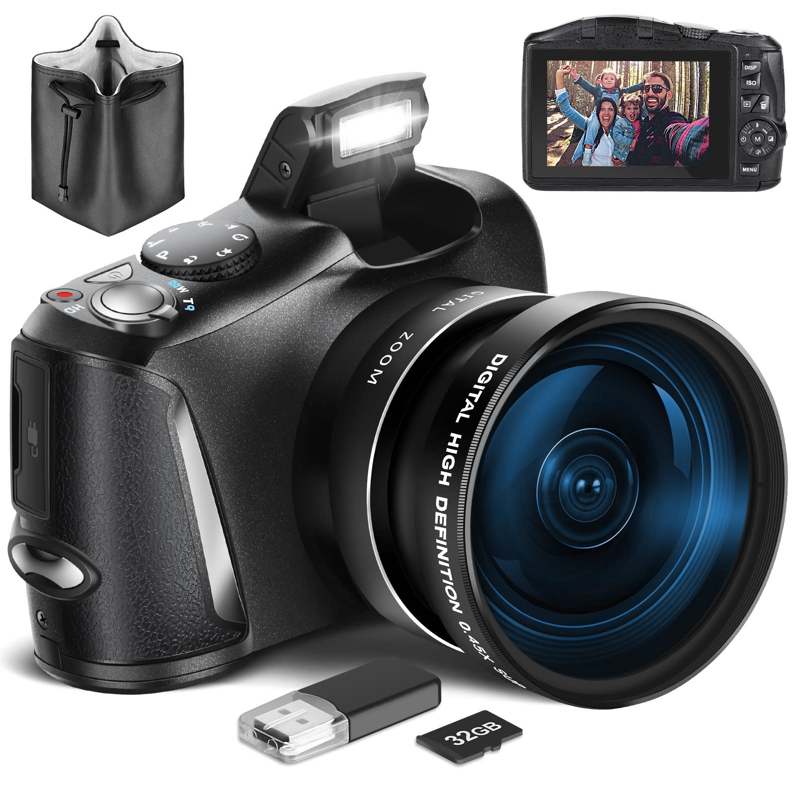 NBDCAM 4K Digital Camera with Wide & Macro Lens - 32GB SD Card Included - DSLR Camera for Photography, Vlogging & Travel - Beginner-Friendly Compact Bridge Camera for YouTube, TikTok & Outdoor Adventures