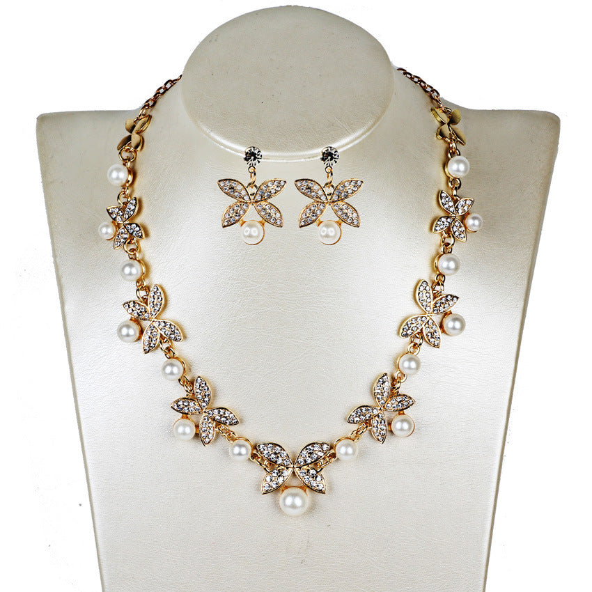 Elegant Pearl Butterfly Necklace and Earrings Set - Bridal Jewelry for Weddings, Prom, and Special Occasions