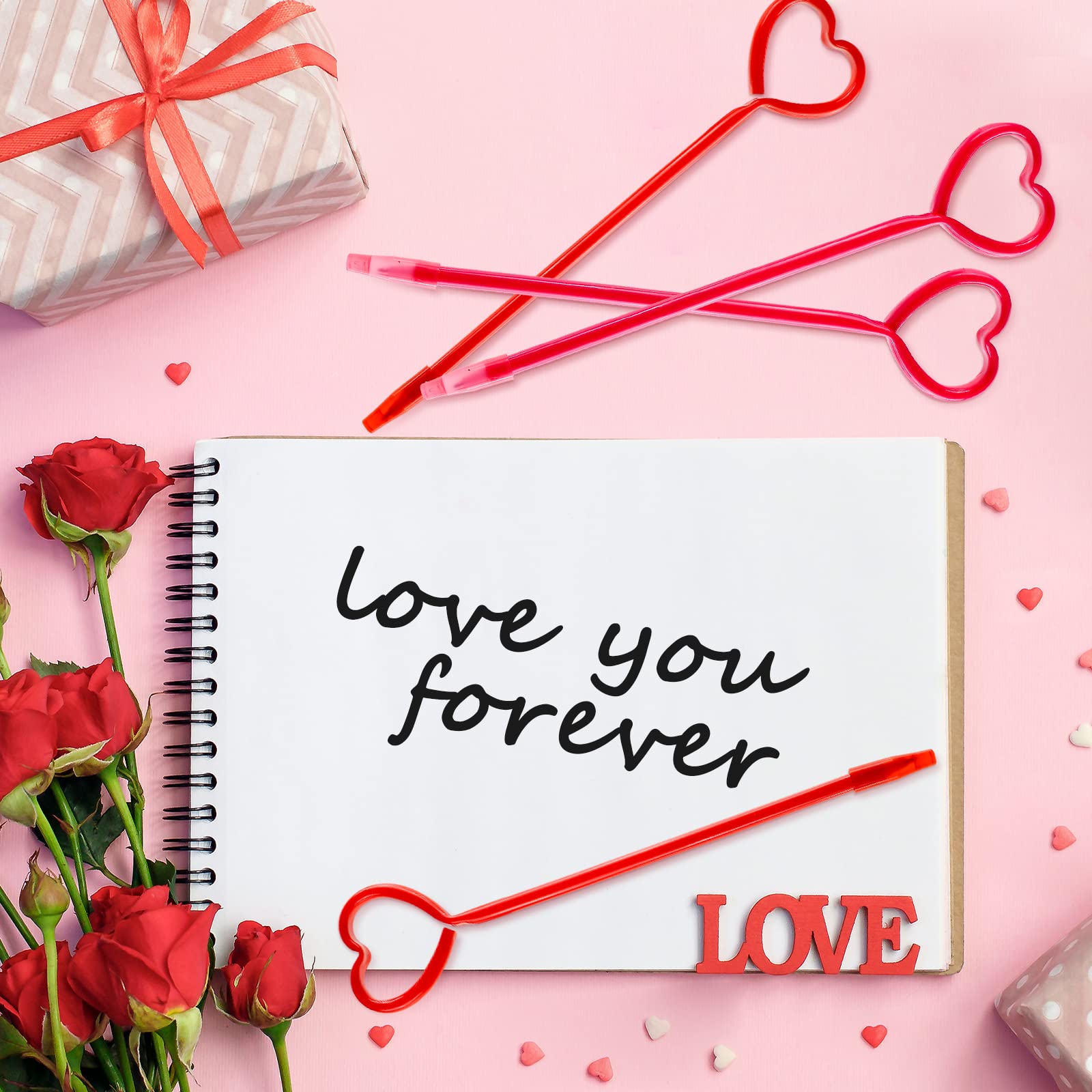 36 Pack Heart Shaped Valentine's Day Pens - Red & Pink Rollerball Pens with Black Ink for School, Office, Party Favors - Perfect for Students, Teachers, and Gift Giving