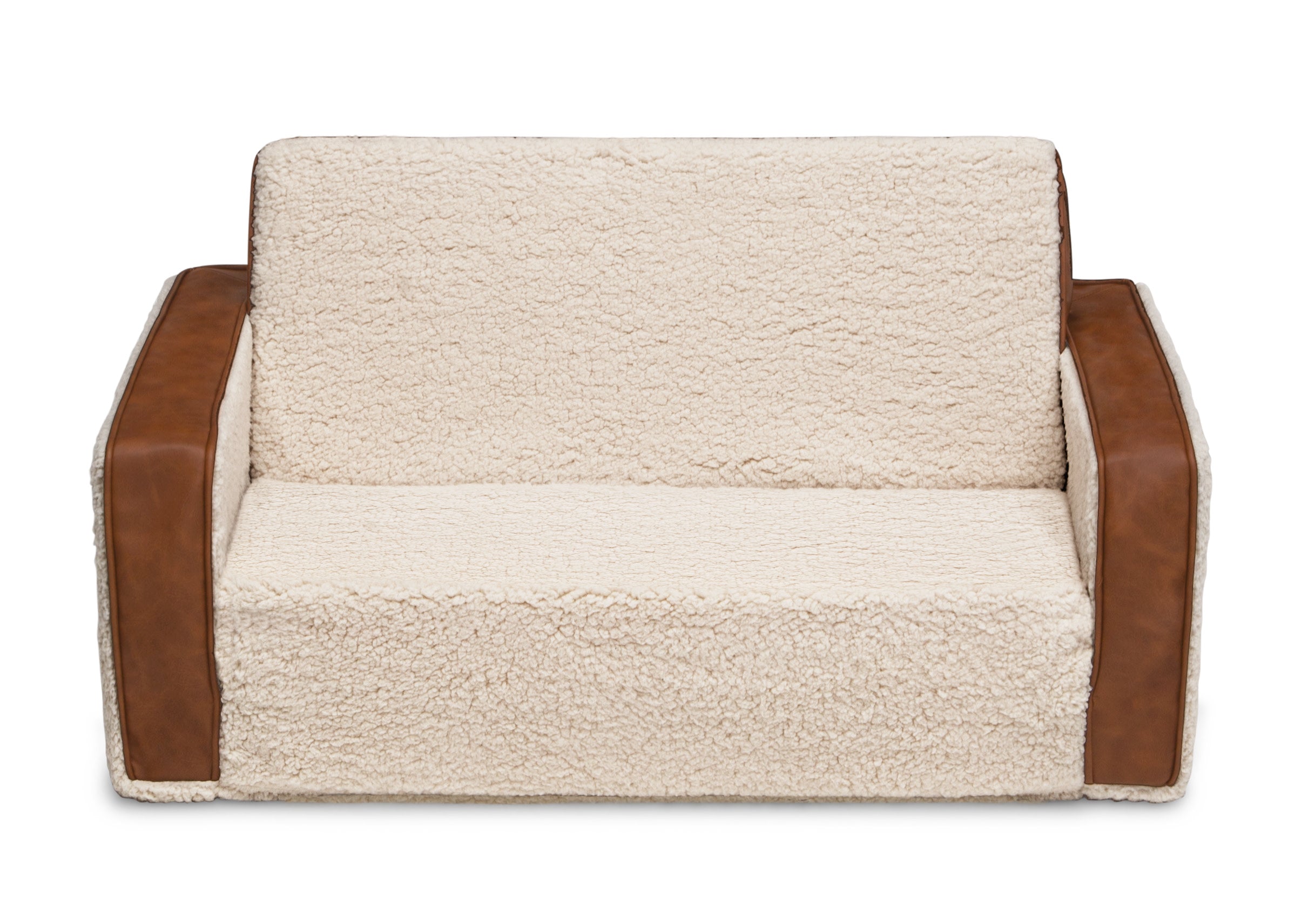 Cozee Flip Out Sherpa and Leather 2-in-1 Convertible Sofa to Lounger for Kids - Perfect for Playrooms, Bedrooms, and Family Movie Nights