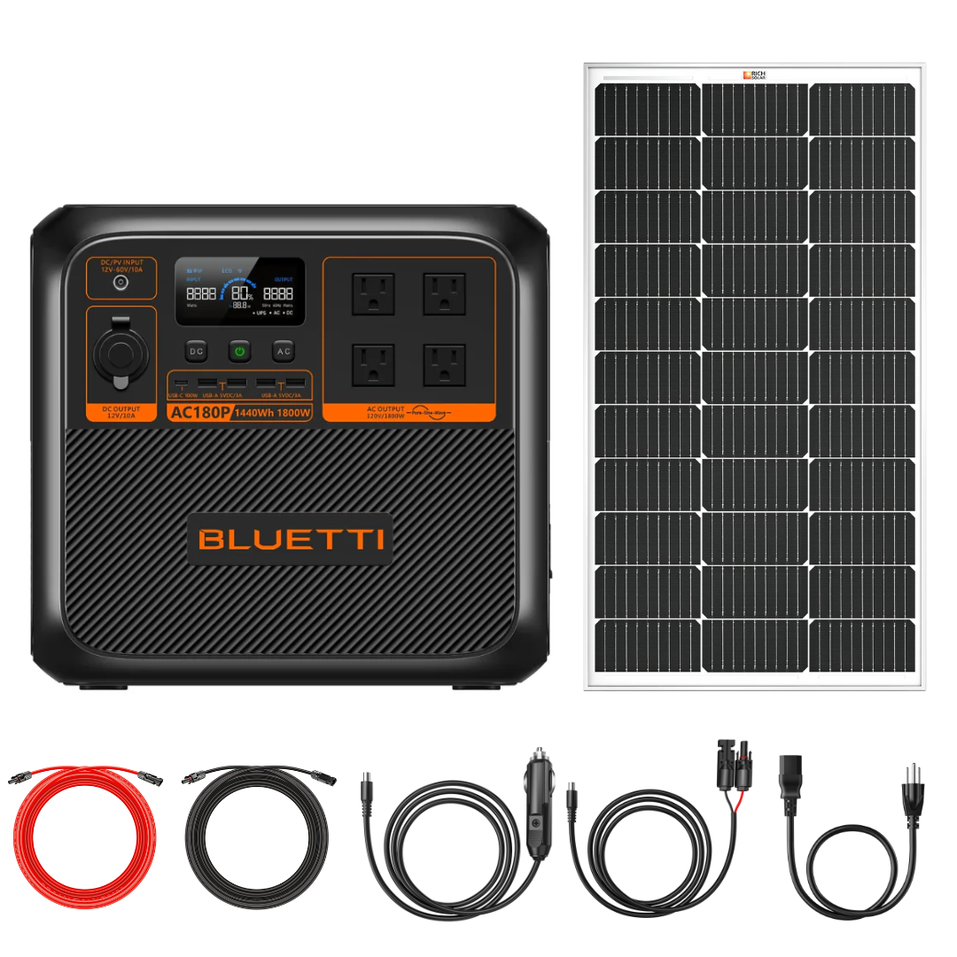 BLUETTI AC180P 1440Wh 1800W Portable Power Station with Solar Panel Bundle - Solar Generator for Camping, RV, Home Backup & Emergency Power Supply