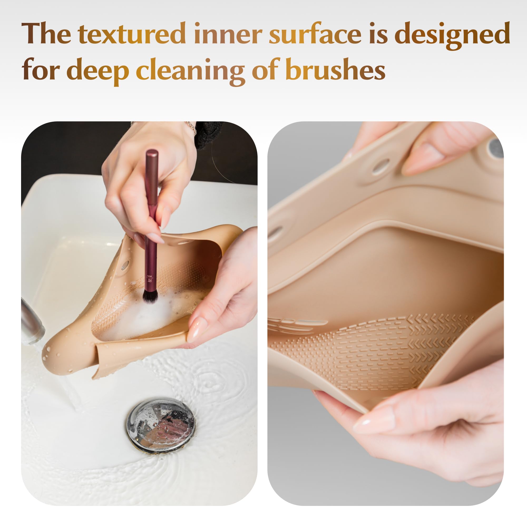 Premium Silicone Makeup Brush Holder - Travel-Friendly Magnetic Closure Cosmetic Organizer Case (Khaki) | Perfect for Home Vanity, Travel & On-The-Go Makeup Storage