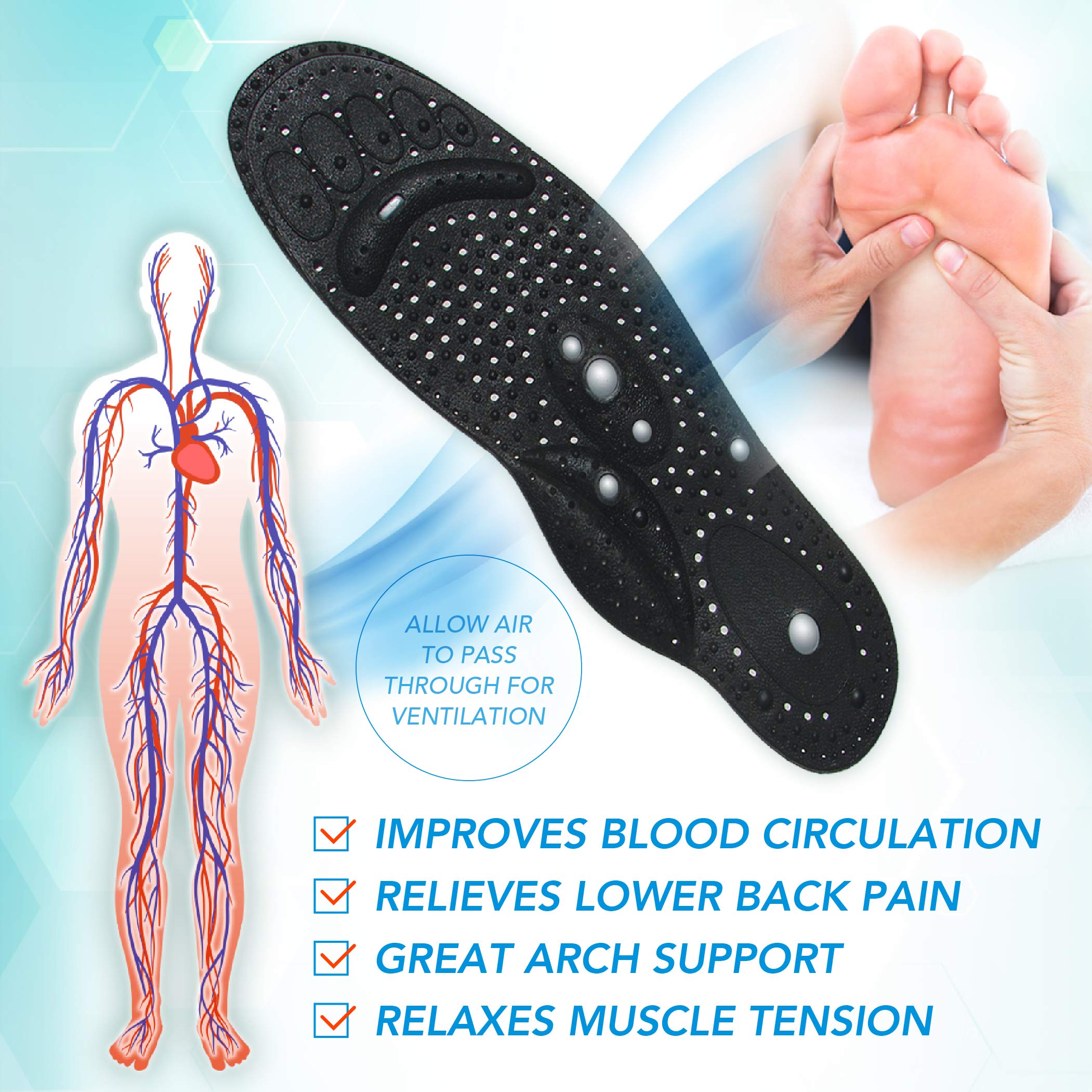 Daiwa Felicity Magnetic Orthopedic Insoles for Men & Women - Reflexology Massage Shoe Inserts with Arch Support - Relief for Peripheral Neuropathy & Foot Pain (Men's 6.5-8) - Perfect for Running, Walking & Daily Comfort